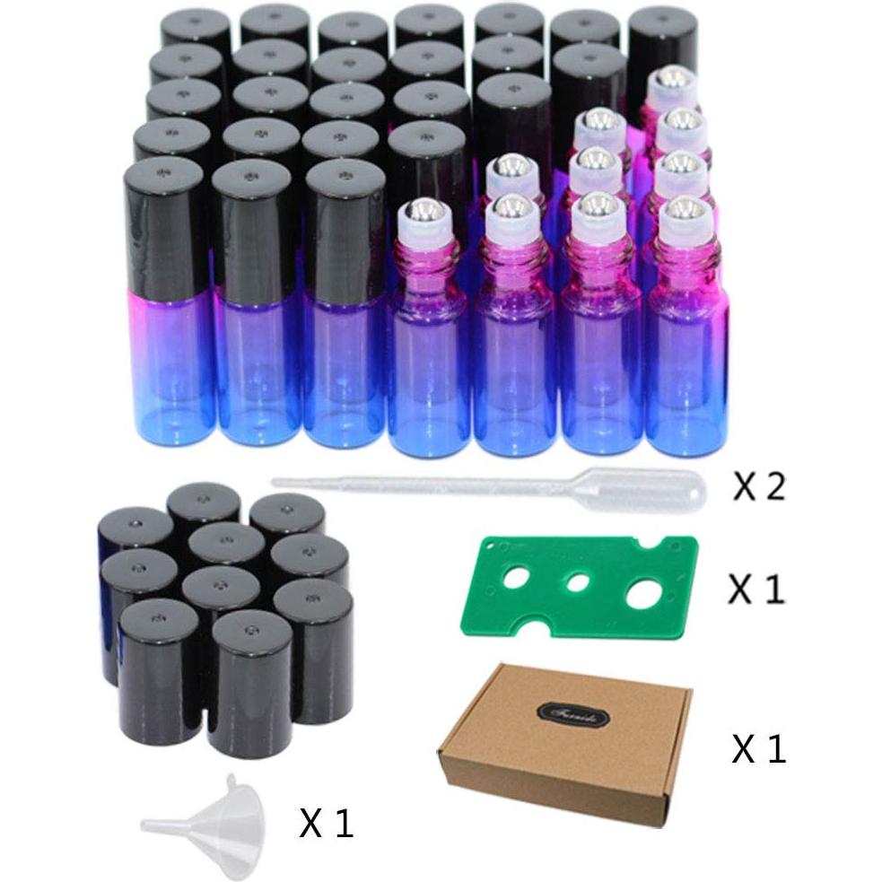 Paquete de 35 botellas de vidrio 5ml rosa-azul para aceites