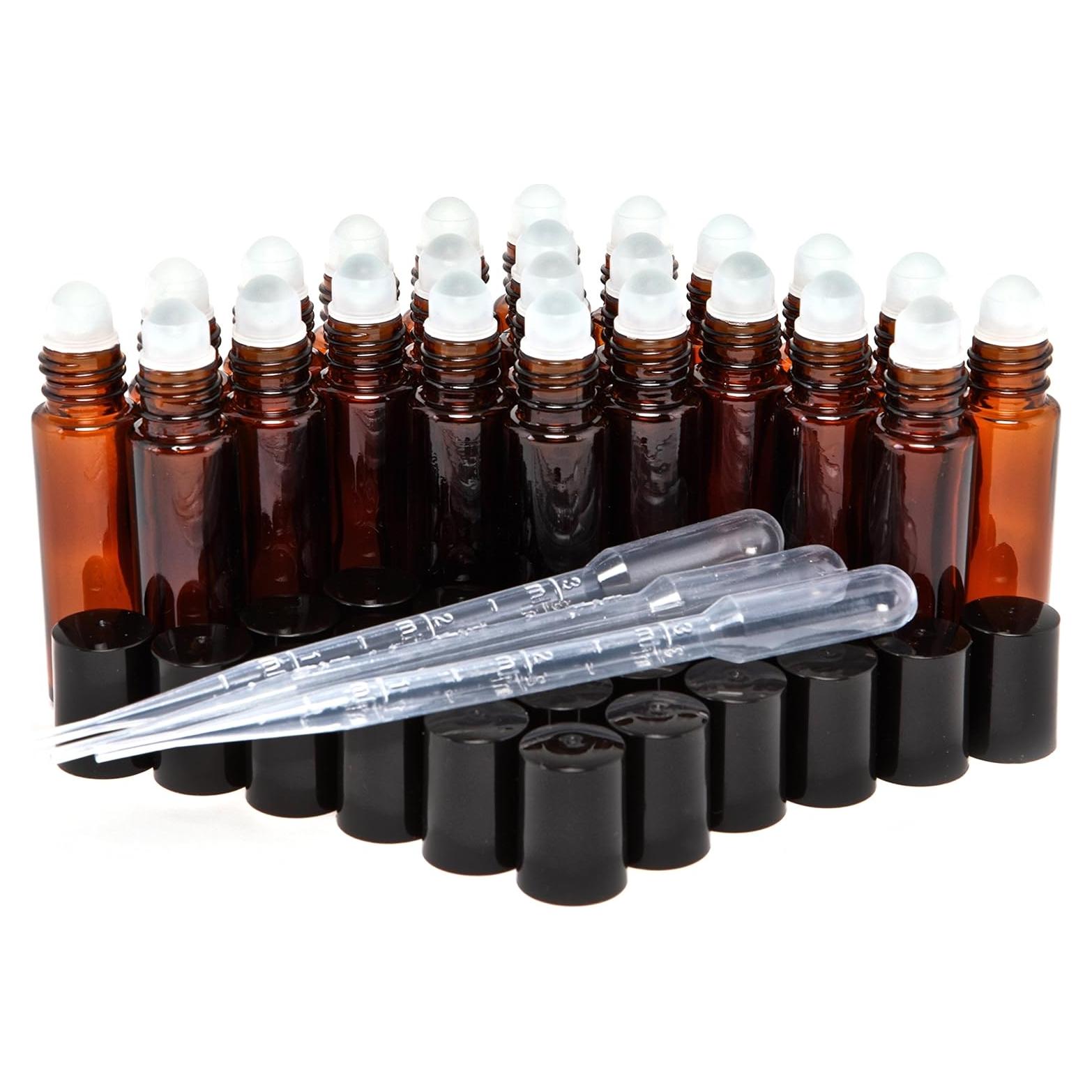 24 Botellas Vidrio Roll On Ámbar 10 ml Vivaplex con Cuentagotas