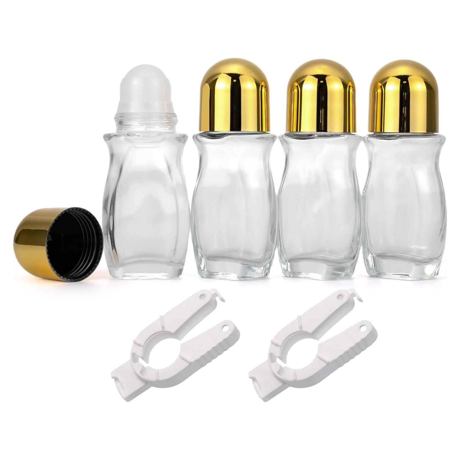 Paquete de 4 Botellas de Rodillo Vidrio 50mL Newzoll Doradas