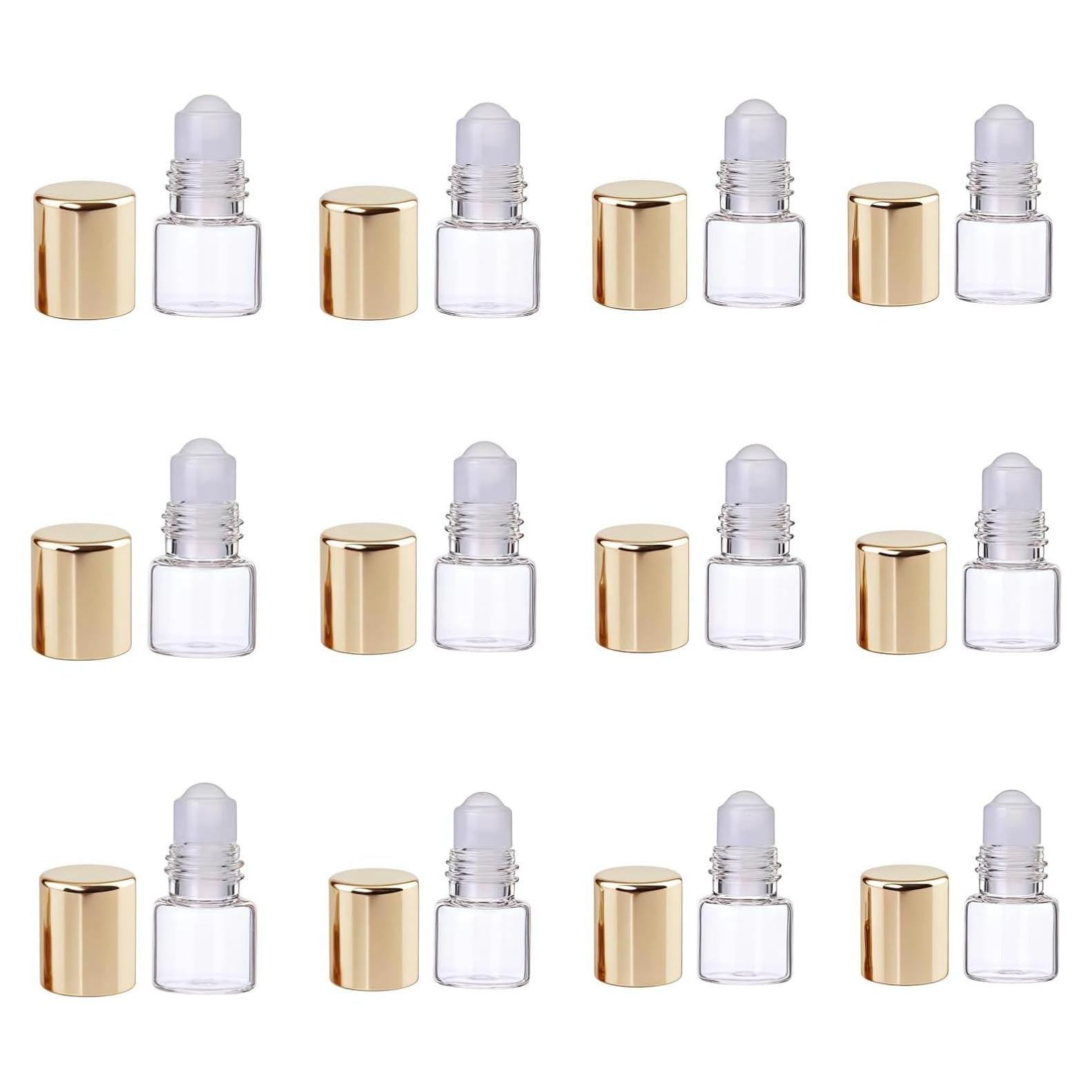 12 Botellas de Vidrio Mini Roll-On 1ml ZhangyiHot Doradas