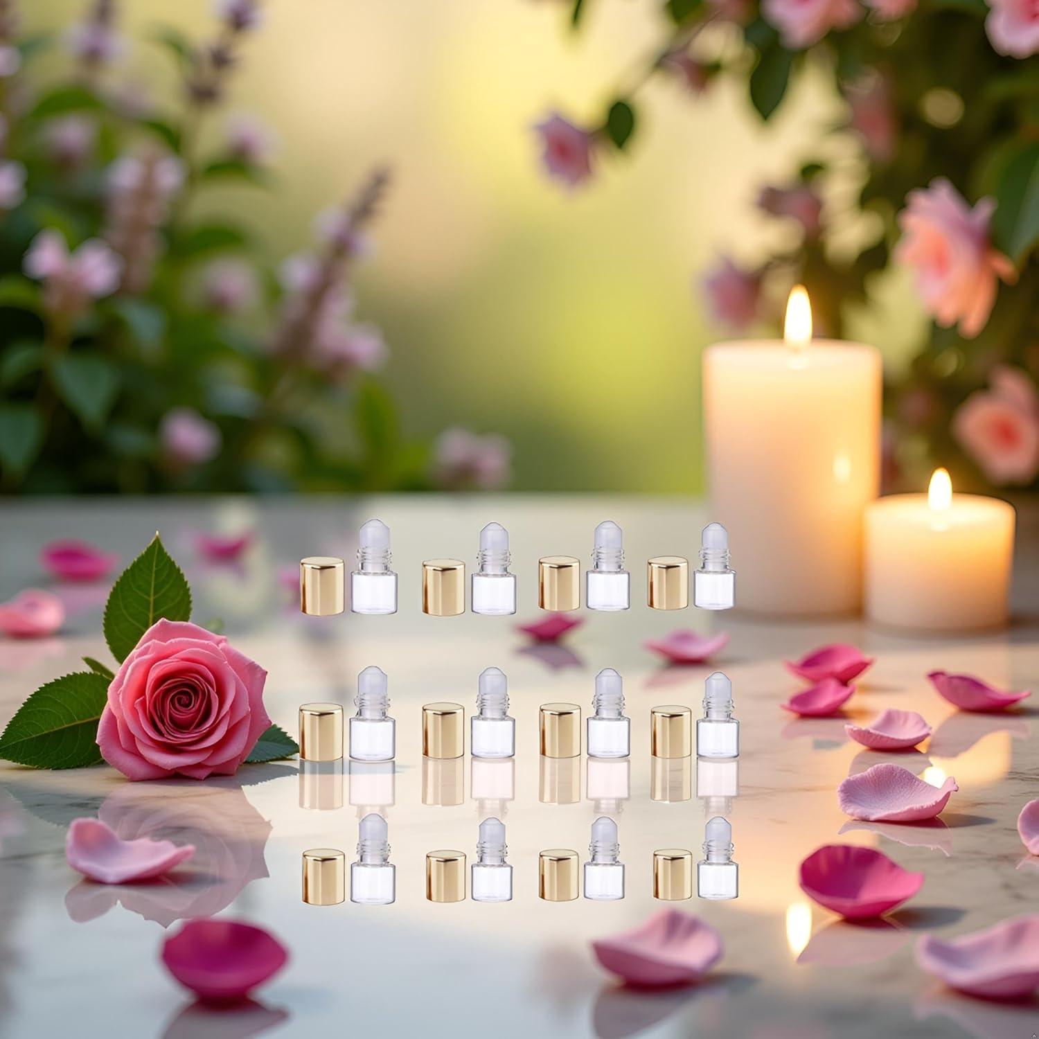 12 Botellas de Vidrio Mini Roll-On 1ml ZhangyiHot Doradas