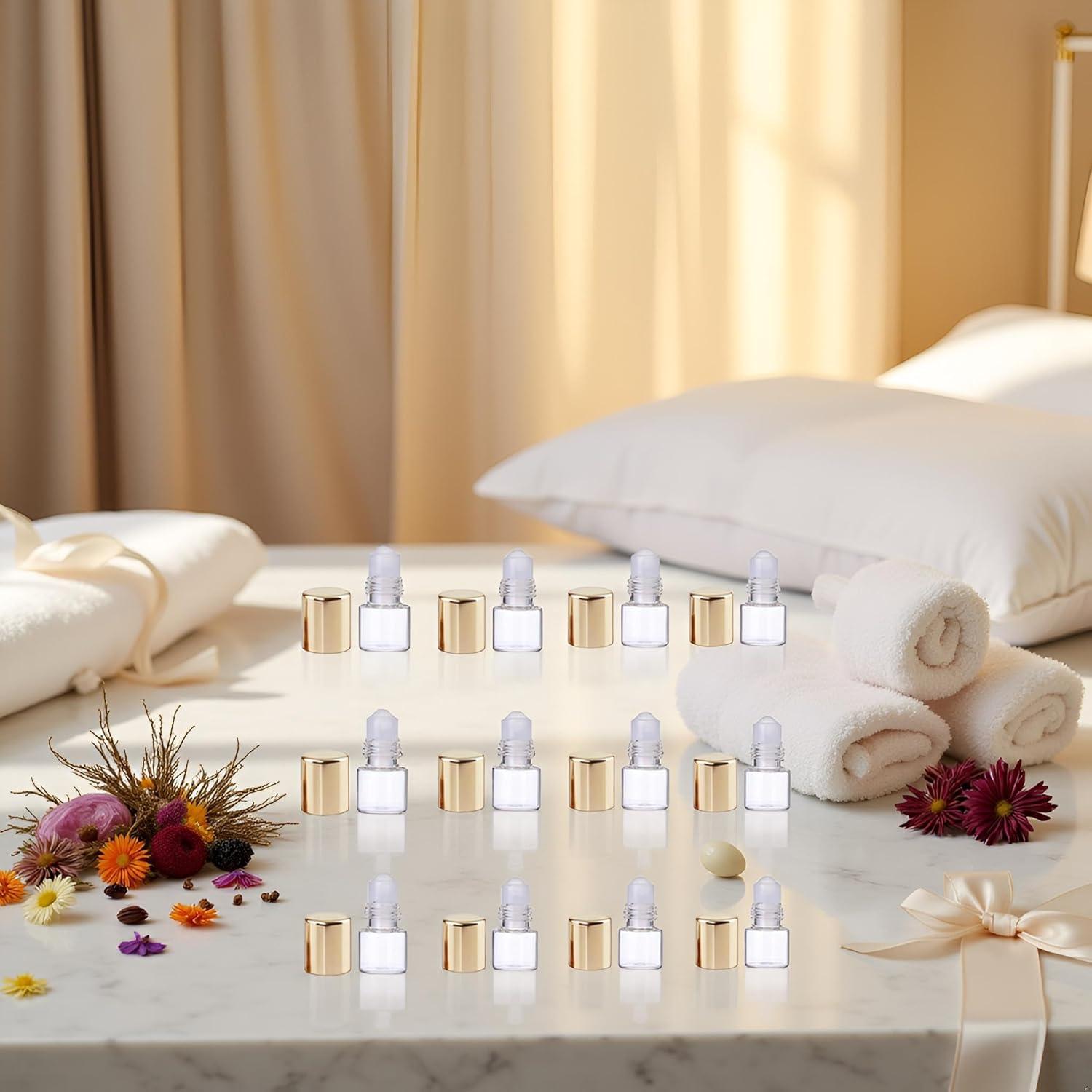 12 Botellas de Vidrio Mini Roll-On 1ml ZhangyiHot Doradas