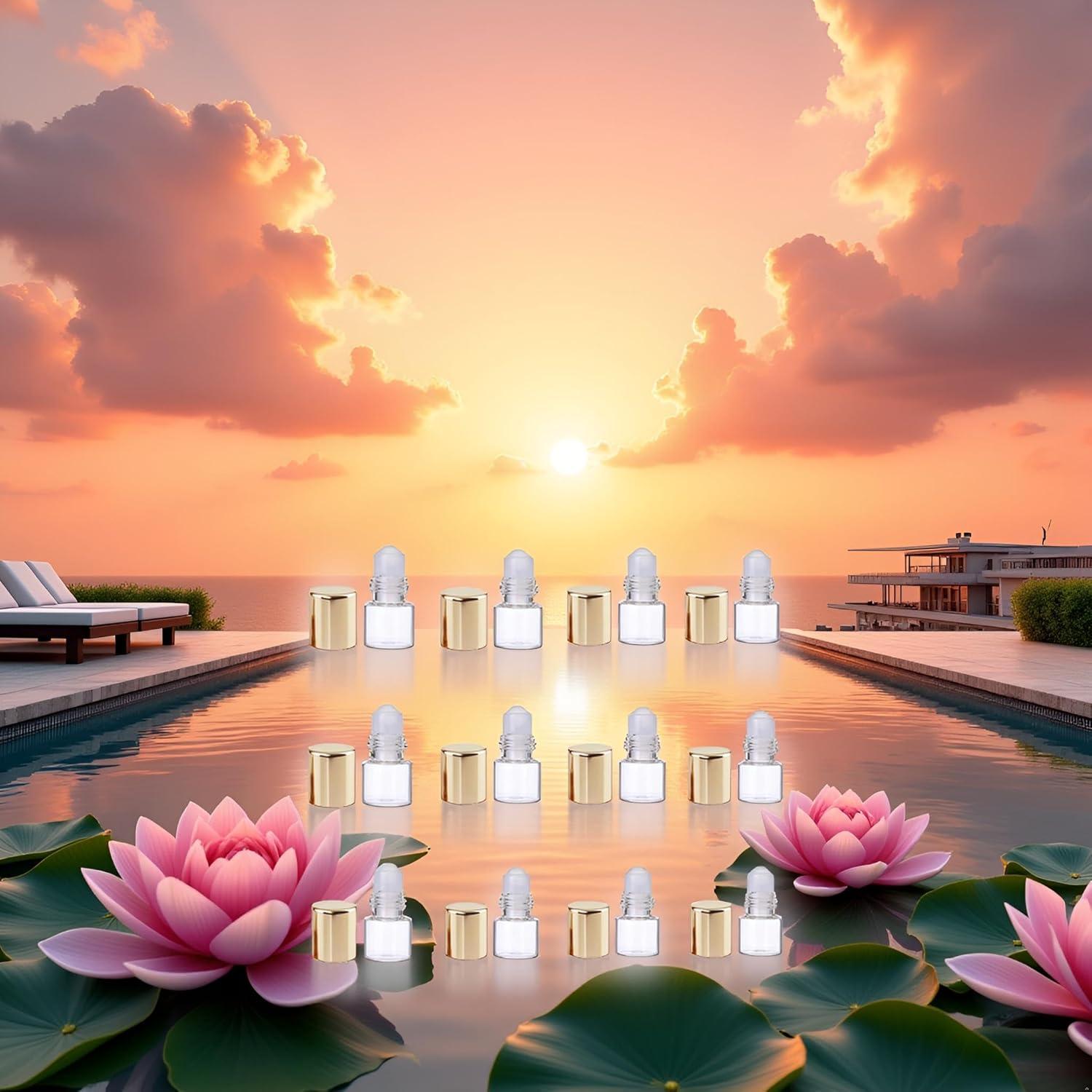 12 Botellas de Vidrio Mini Roll-On 1ml ZhangyiHot Doradas