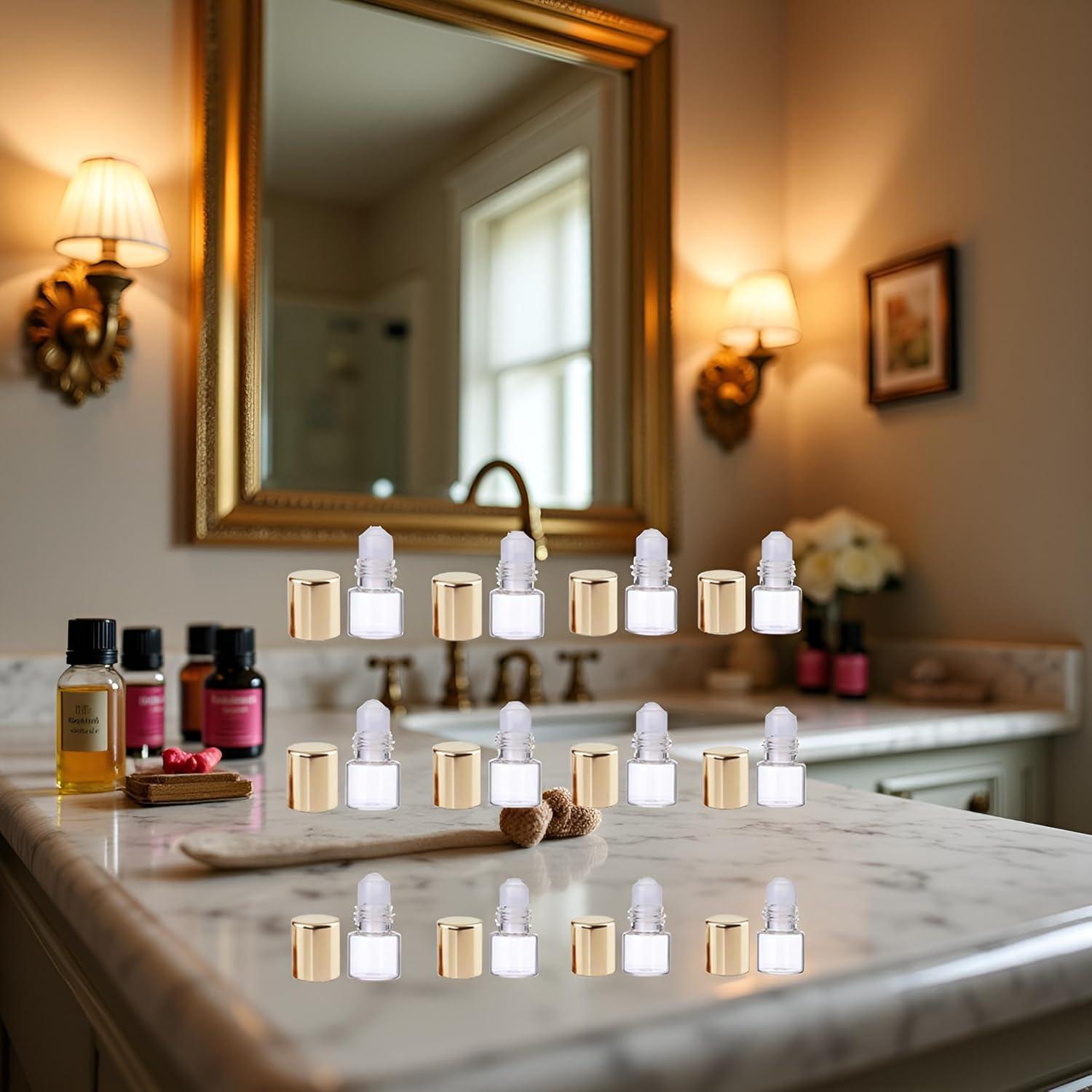 12 Botellas de Vidrio Mini Roll-On 1ml ZhangyiHot Doradas