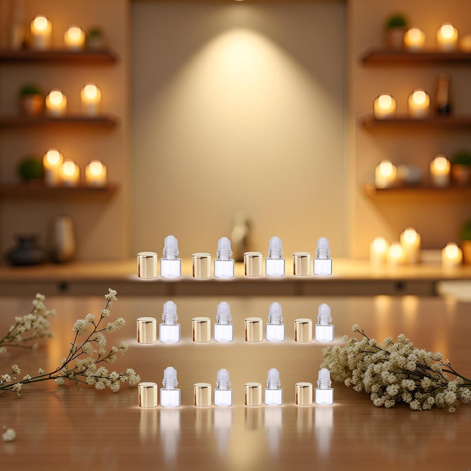 12 Botellas de Vidrio Mini Roll-On 1ml ZhangyiHot Doradas