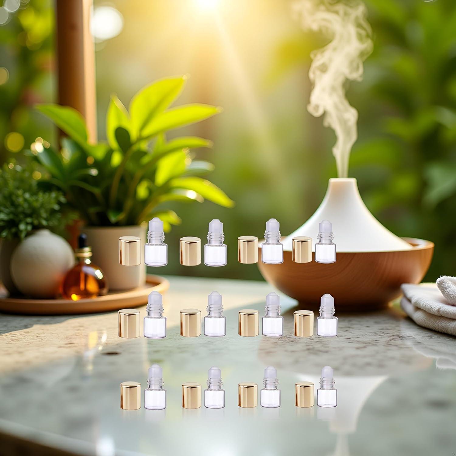 12 Botellas de Vidrio Mini Roll-On 1ml ZhangyiHot Doradas