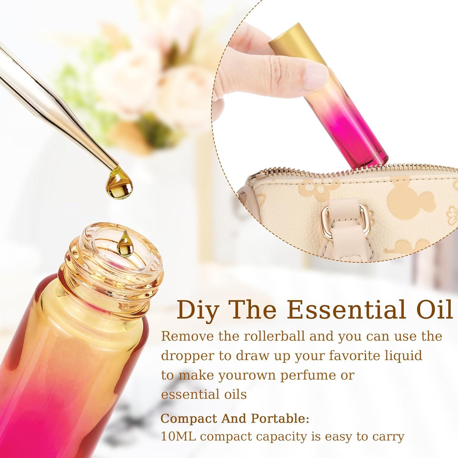 Paquete de 10 Botellas de Rodillo de Vidrio 10ml JIUWU Amarillo-Rosa