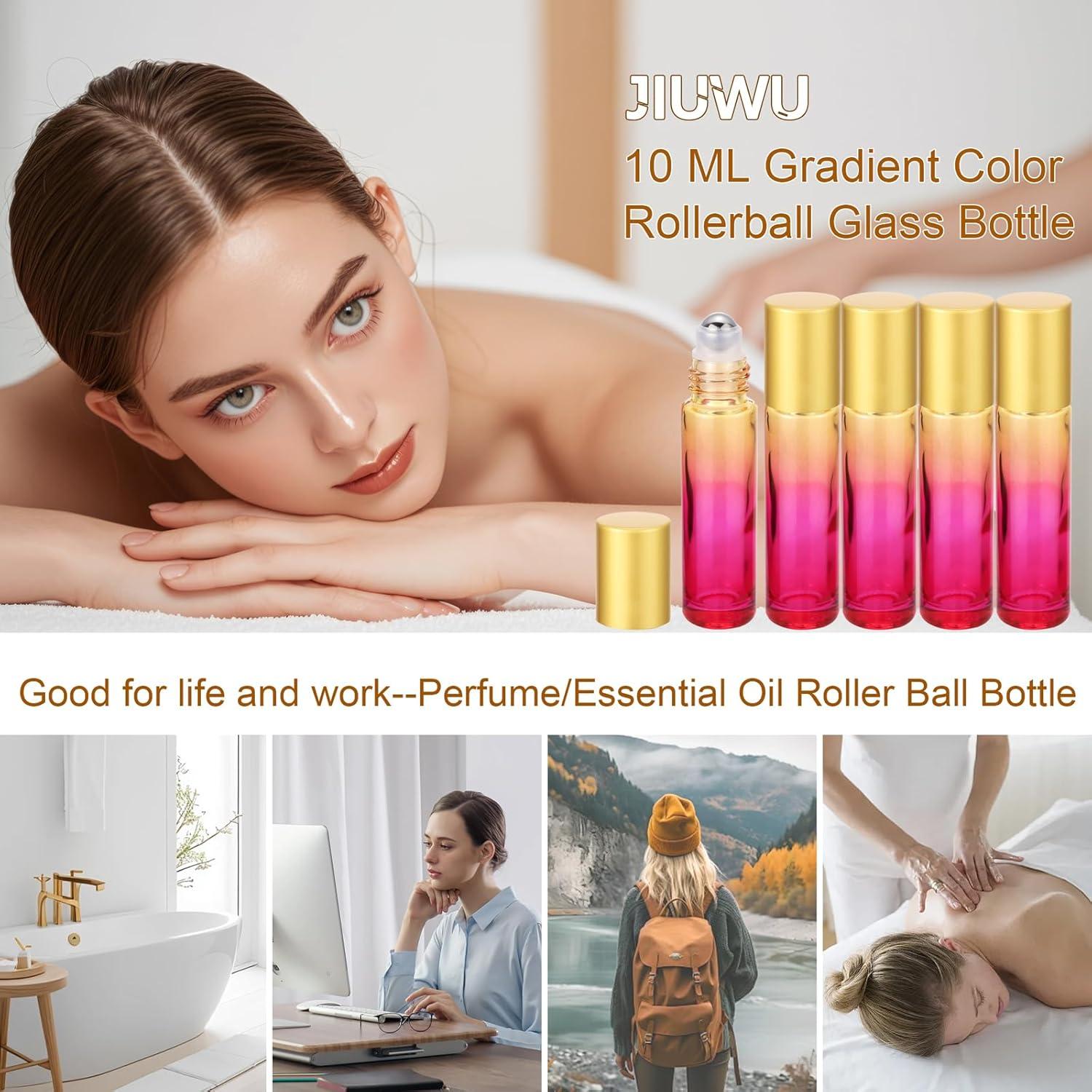 Paquete de 10 Botellas de Rodillo de Vidrio 10ml JIUWU Amarillo-Rosa