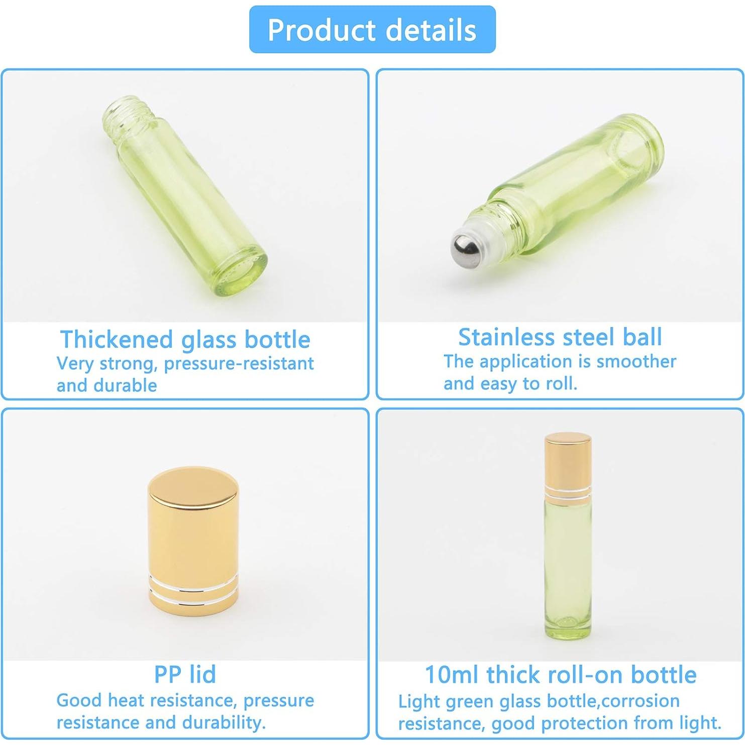 8 Botellas de Rodillo de Vidrio 10ml Newzoll Verde Perla