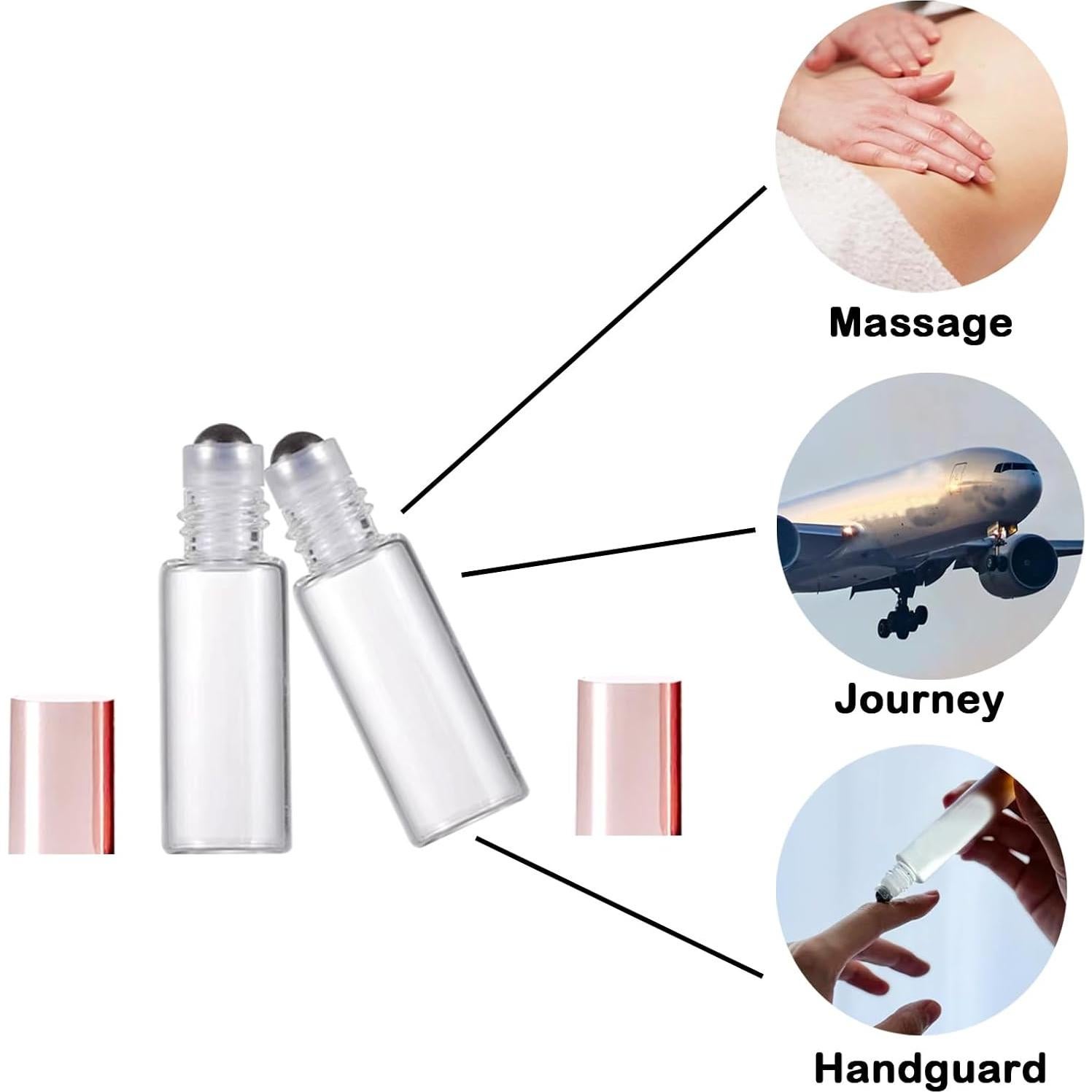 50 Botellas de Vidrio AGENIZ 5ml con Rodillo Acero Inoxidable