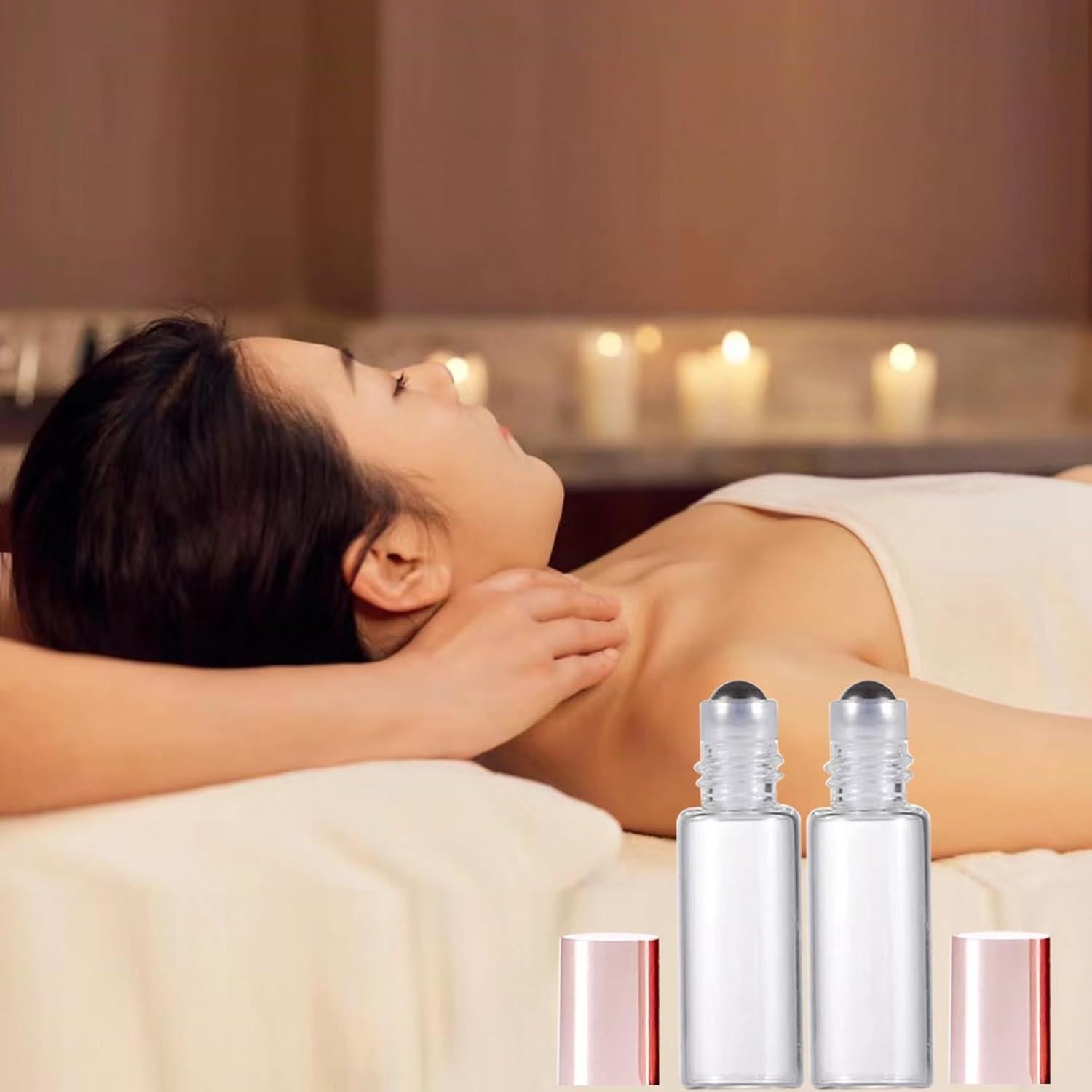 50 Botellas de Vidrio AGENIZ 5ml con Rodillo Acero Inoxidable