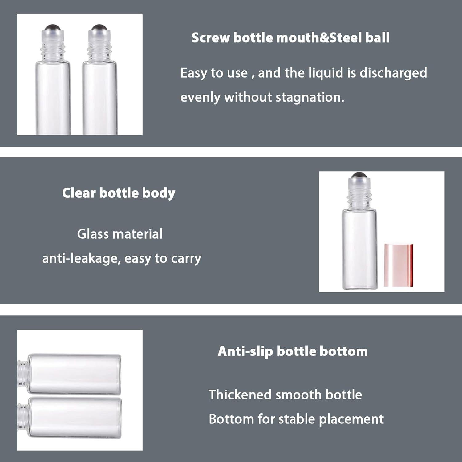 50 Botellas de Vidrio AGENIZ 5ml con Rodillo Acero Inoxidable