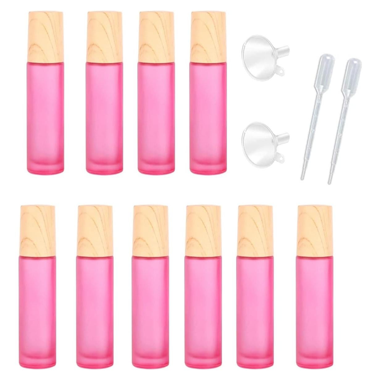 10 Botellas de Rodillo de Vidrio YORROR 10ml Rosa Reutilizables