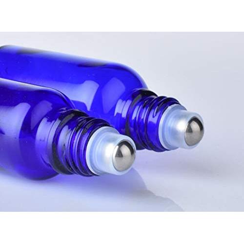 3 Botellas de Vidrio Azul 30ml con Rodillo Acero Inoxidable