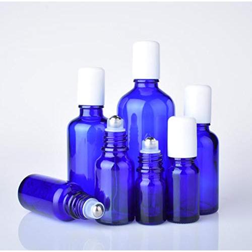 3 Botellas de Vidrio Azul 30ml con Rodillo Acero Inoxidable