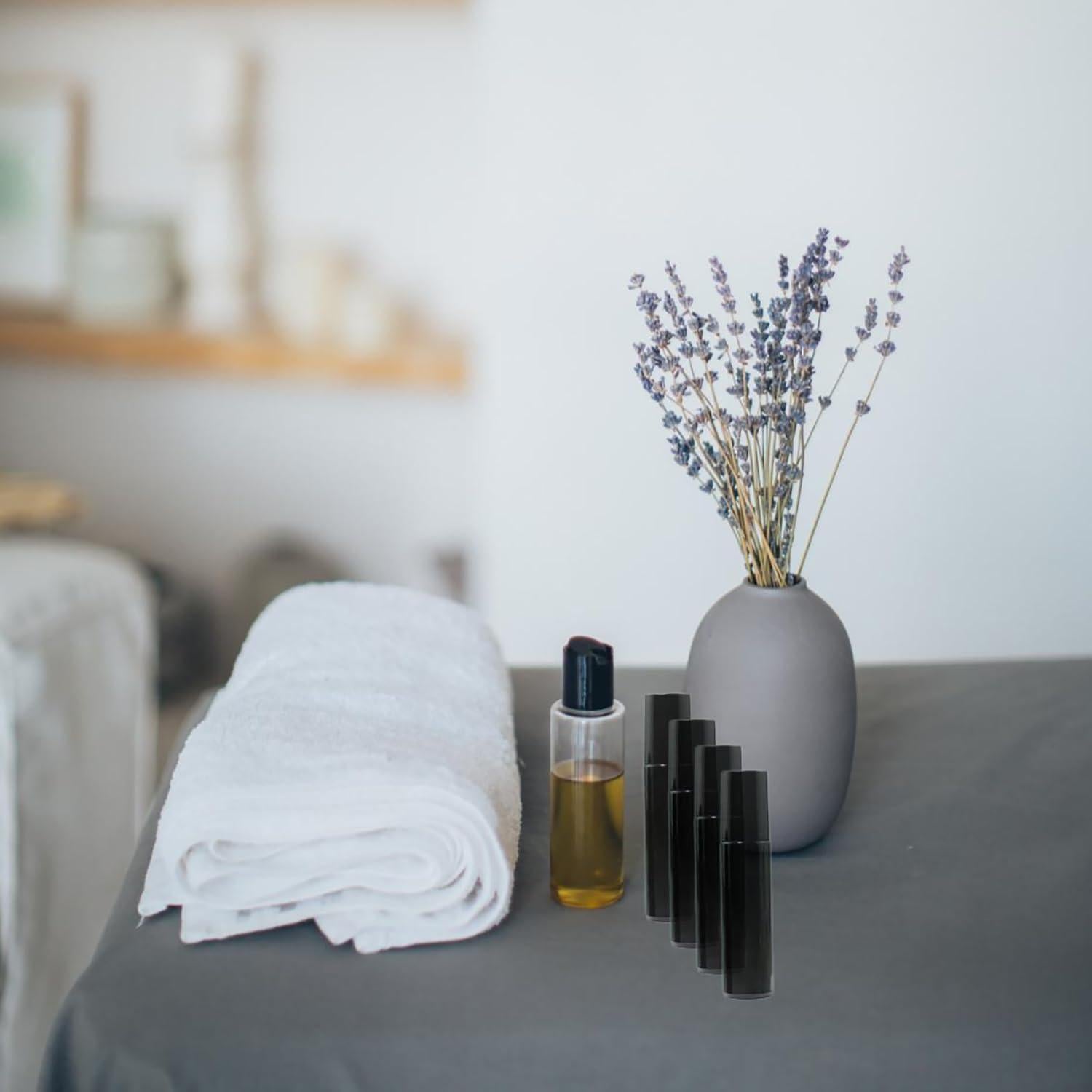 16 Botellas de Aceite Esencial Negras 10ml Doromy con Rodillo