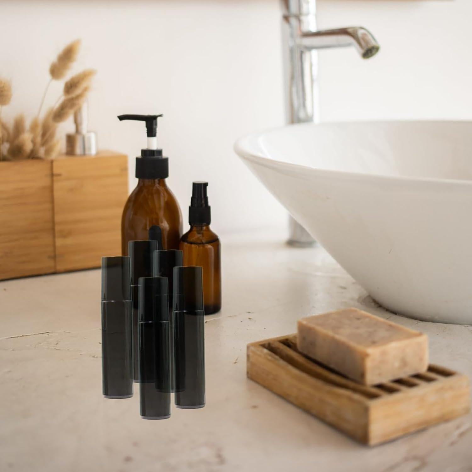 16 Botellas de Aceite Esencial Negras 10ml Doromy con Rodillo