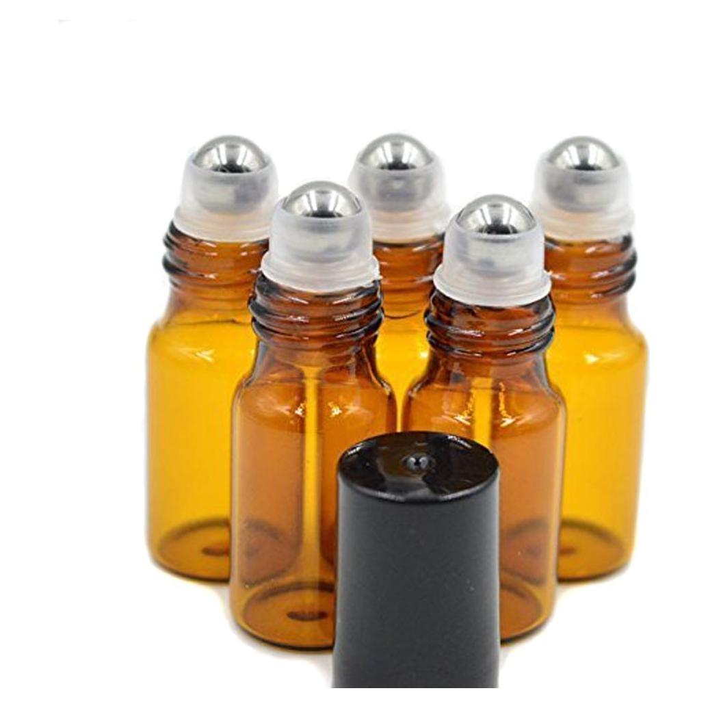 Botellas de Vidrio Ámbar 5 ML WOIWO con Rodillo Acero Inoxidable