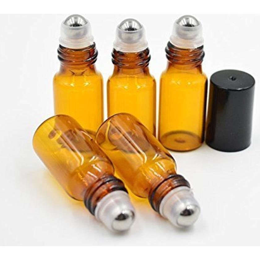 Botellas de Vidrio Ámbar 5 ML WOIWO con Rodillo Acero Inoxidable