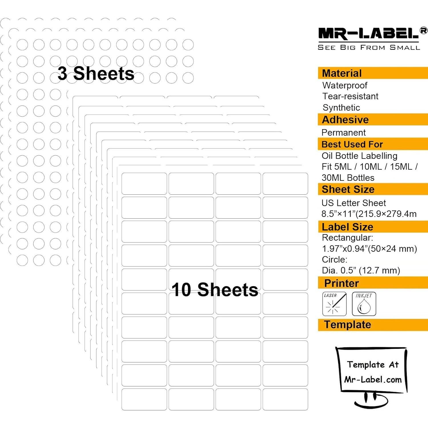 Etiquetas para Aceites Esenciales Mr-Label - 400 Rectángulos y 462 Puntos - A Prueba de Manchas