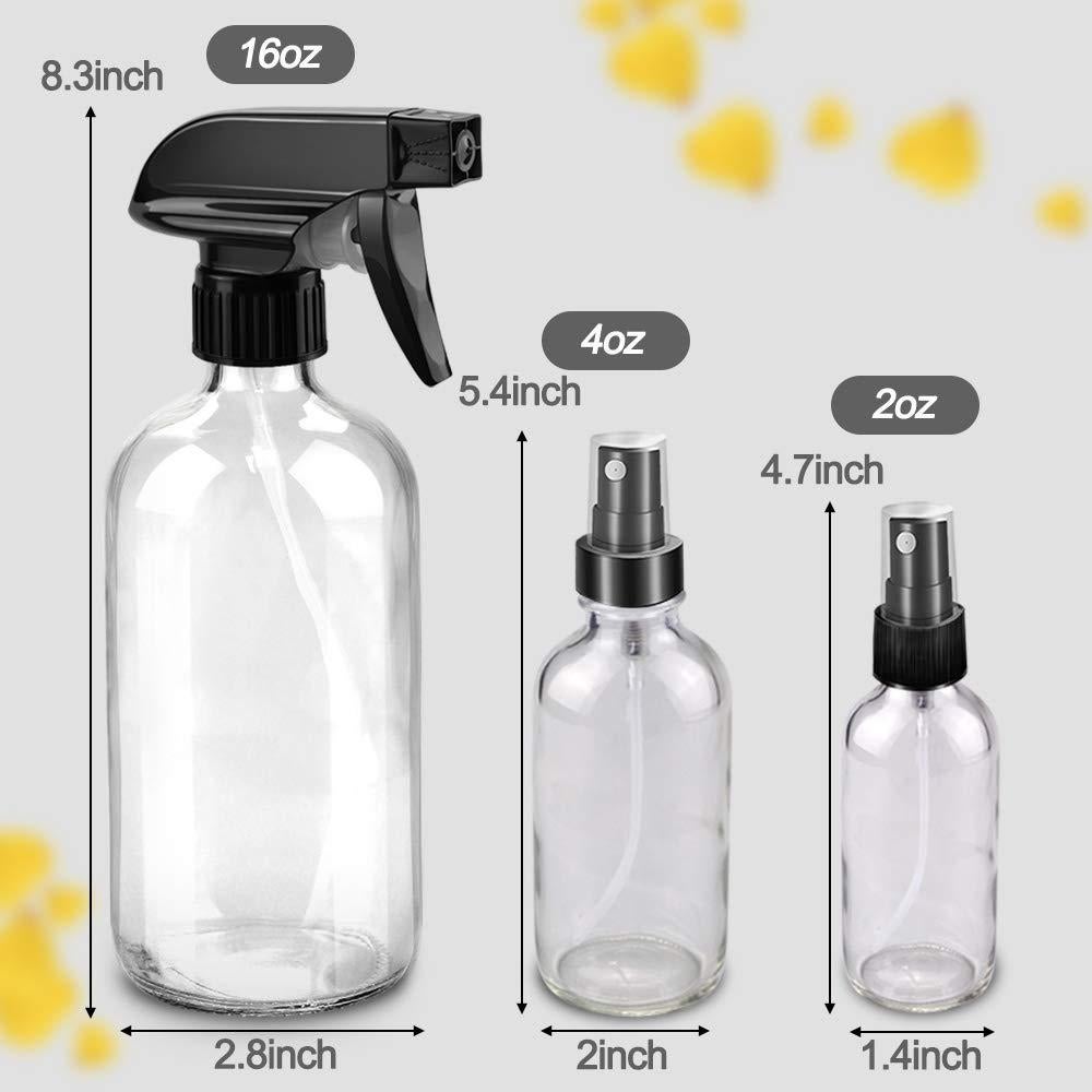 Botellas de Spray de Vidrio Reutilizables 16oz y 4oz - Transparente