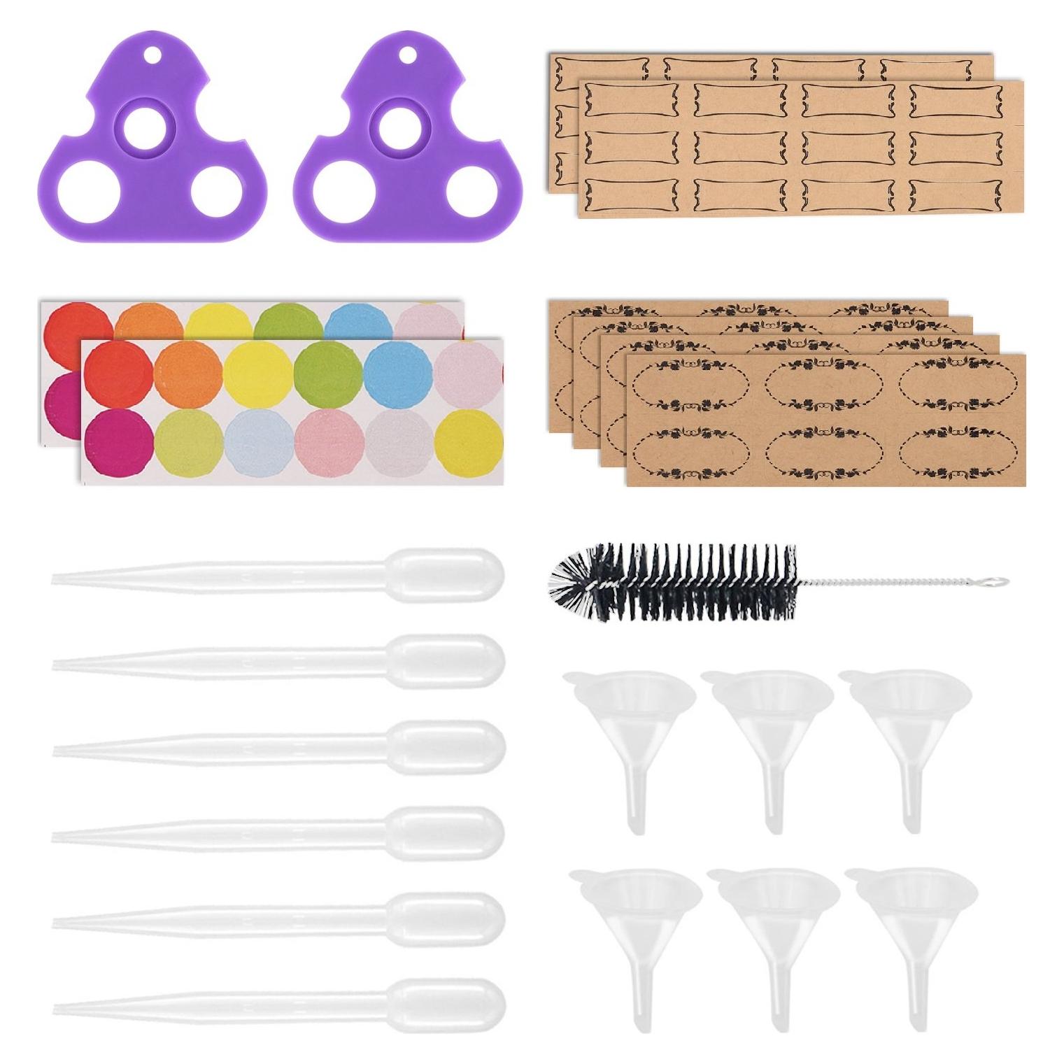 Kit de Herramientas para Aceite Esencial Easytle - 2 Abridores, 6 Gotero, 6 Embudos, 72 Etiquetas