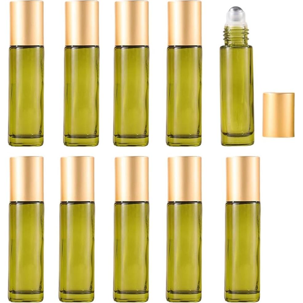 Paquete de 10 botellas de rodillo de vidrio YORROR 5ml verdes