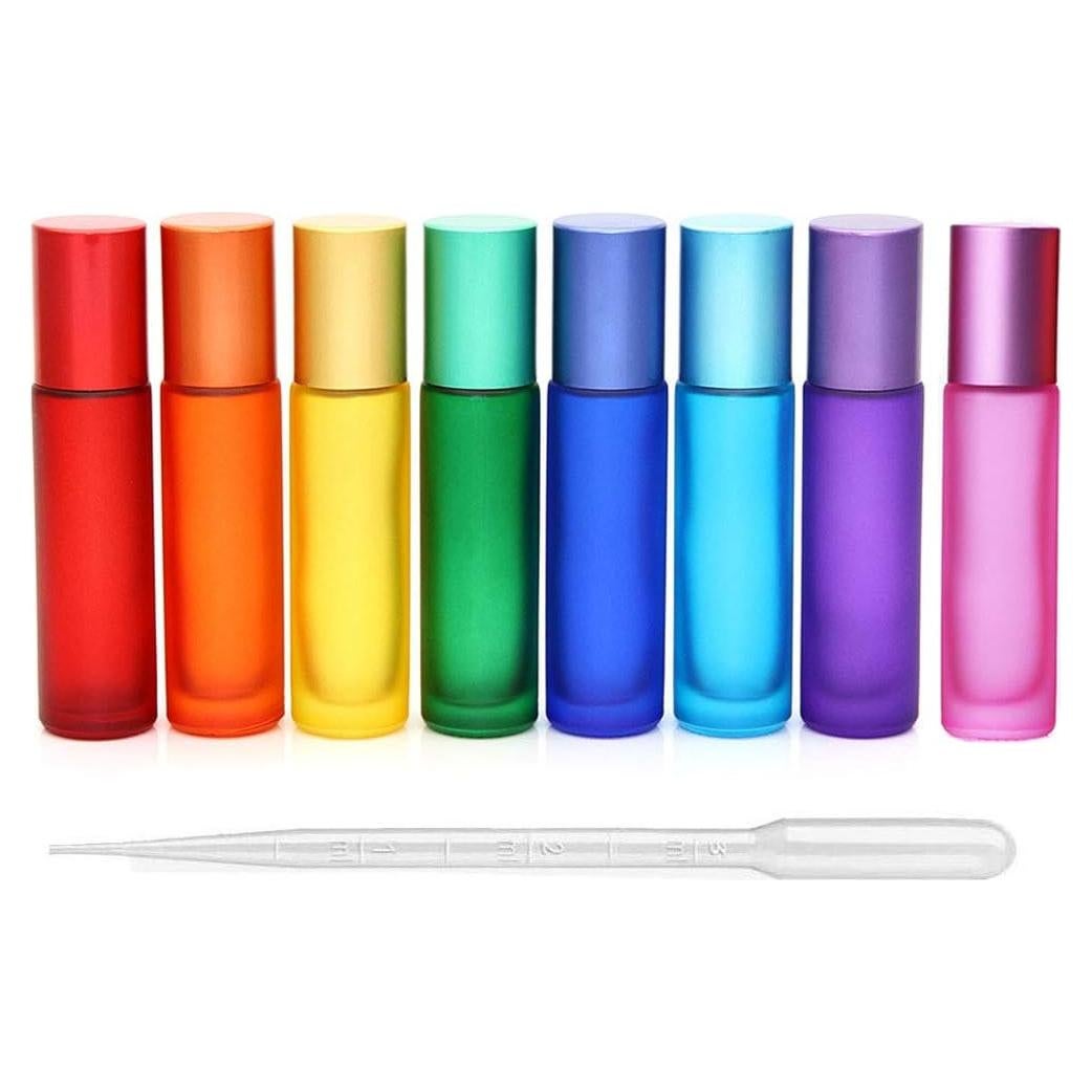 8 Botellas de Rodillo de Vidrio 10ml Mollensiuer Multicolor