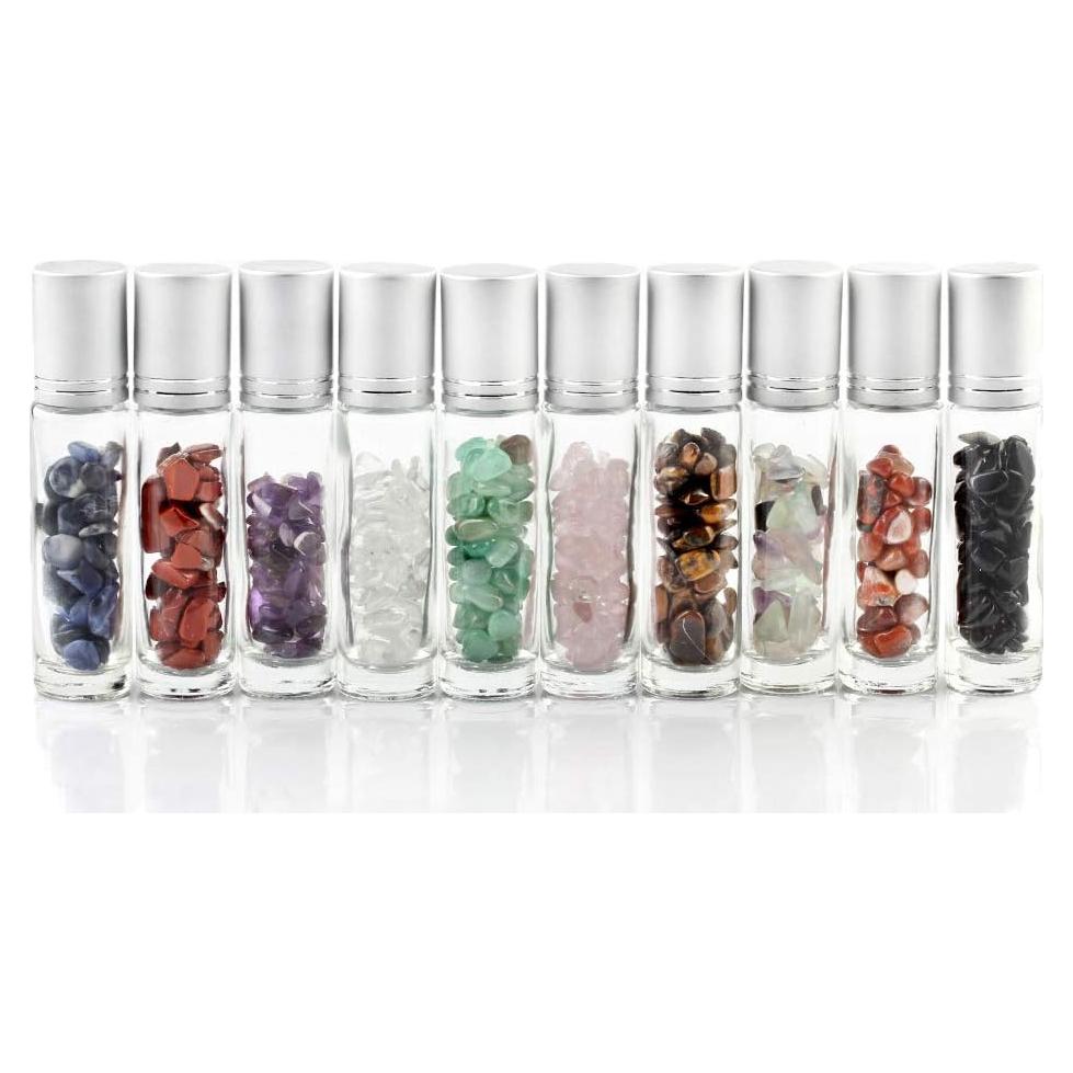 Botellas de Vidrio Transparente 10ml con Rodillos de Gema - 10 Pack