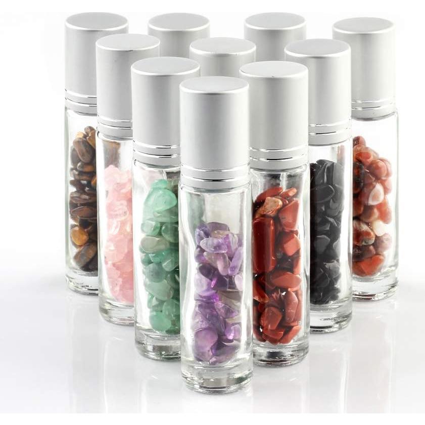 Botellas de Vidrio Transparente 10ml con Rodillos de Gema - 10 Pack