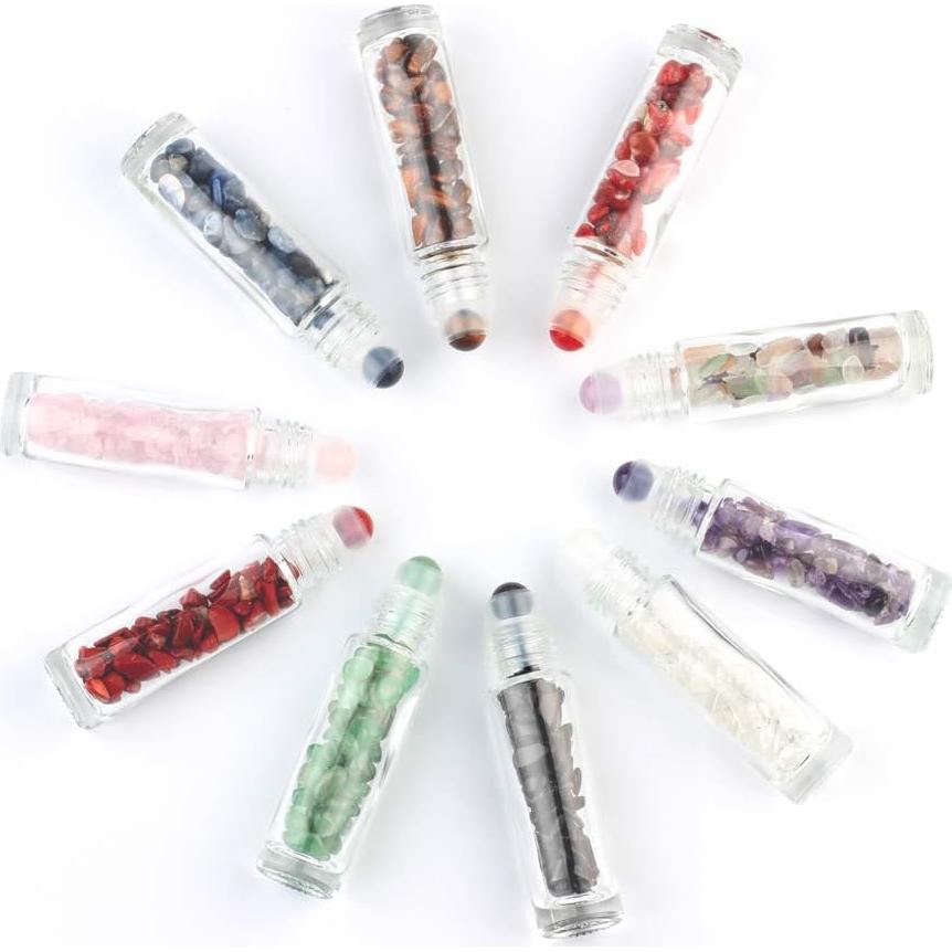 Botellas de Vidrio Transparente 10ml con Rodillos de Gema - 10 Pack