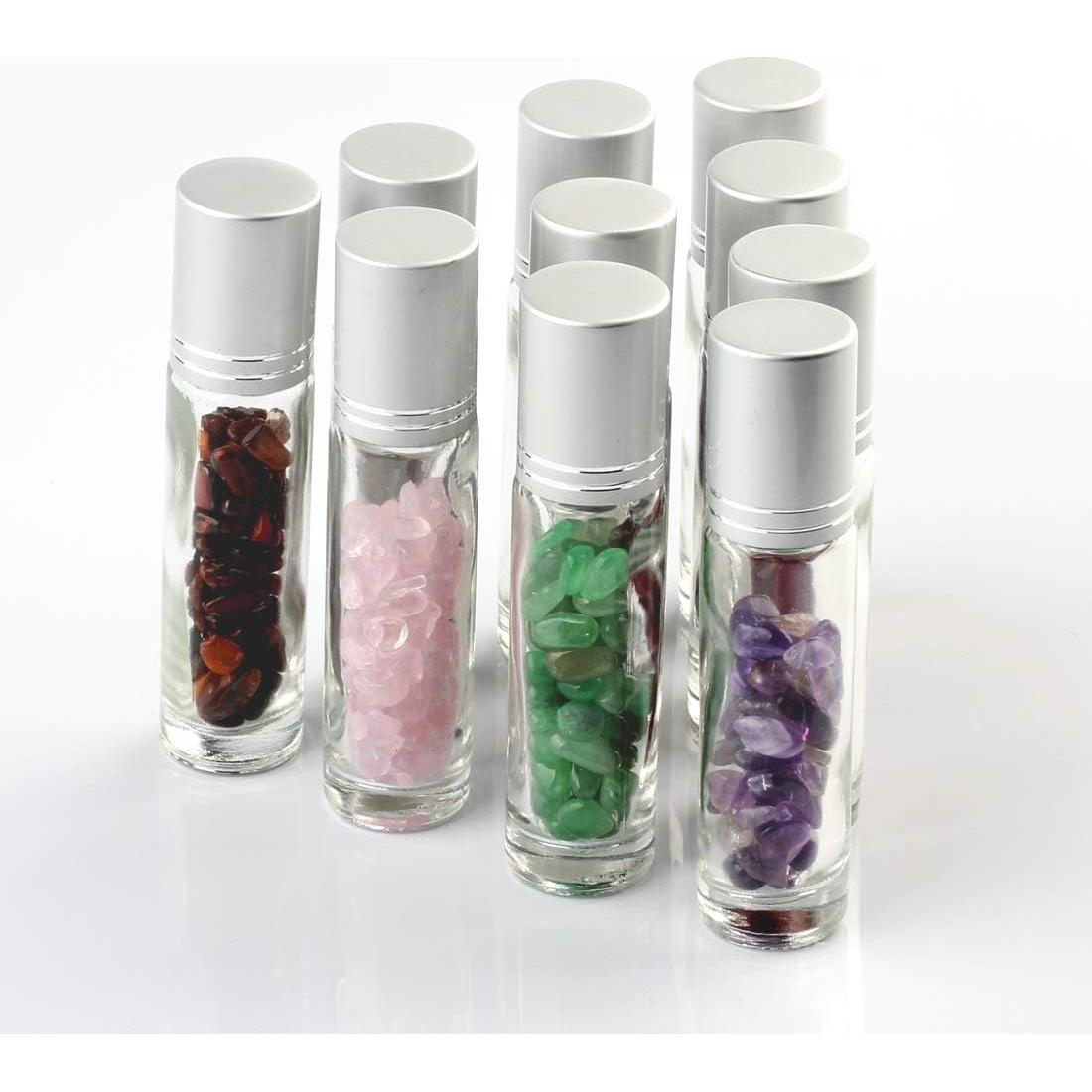 Botellas de Vidrio Transparente 10ml con Rodillos de Gema - 10 Pack