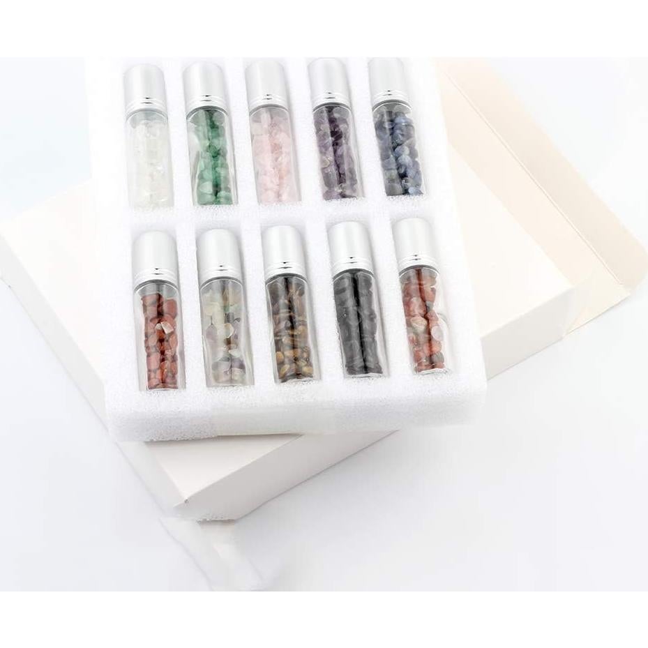 Botellas de Vidrio Transparente 10ml con Rodillos de Gema - 10 Pack