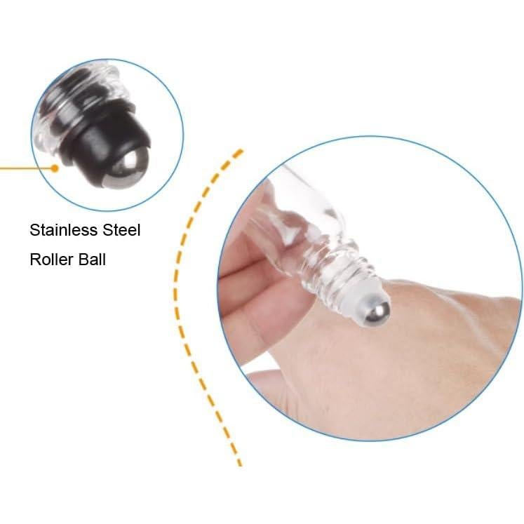 Set de 3 Botellas de Vidrio 30ml con Rodillo Acero Inoxidable