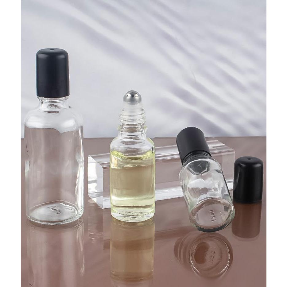 Set de 3 Botellas de Vidrio 30ml con Rodillo Acero Inoxidable
