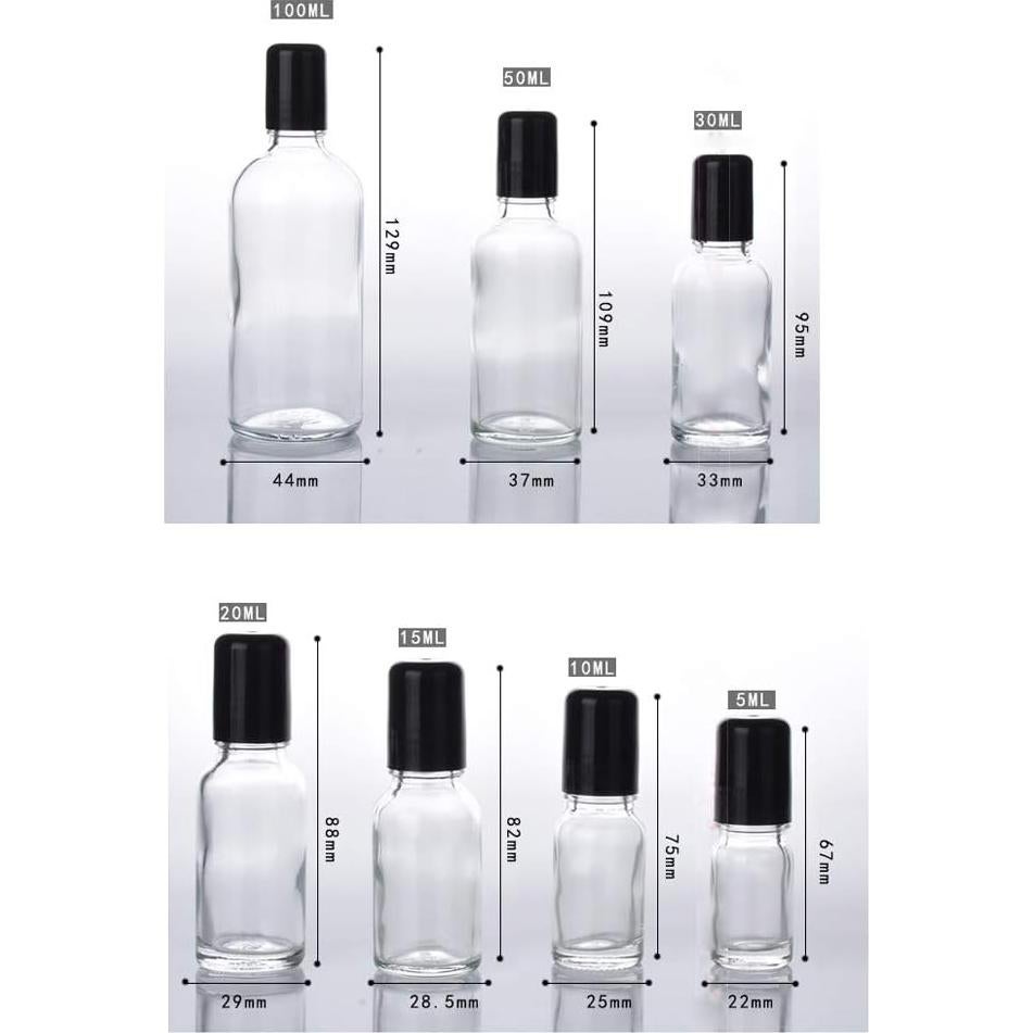 Set de 3 Botellas de Vidrio 30ml con Rodillo Acero Inoxidable