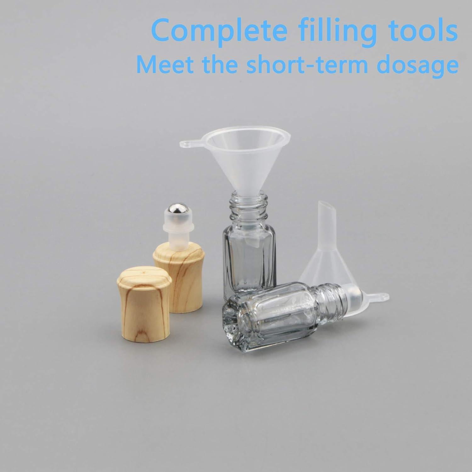 10 Botellas de Vidrio Negro 3ml con Rodillo Newzoll y Embudos