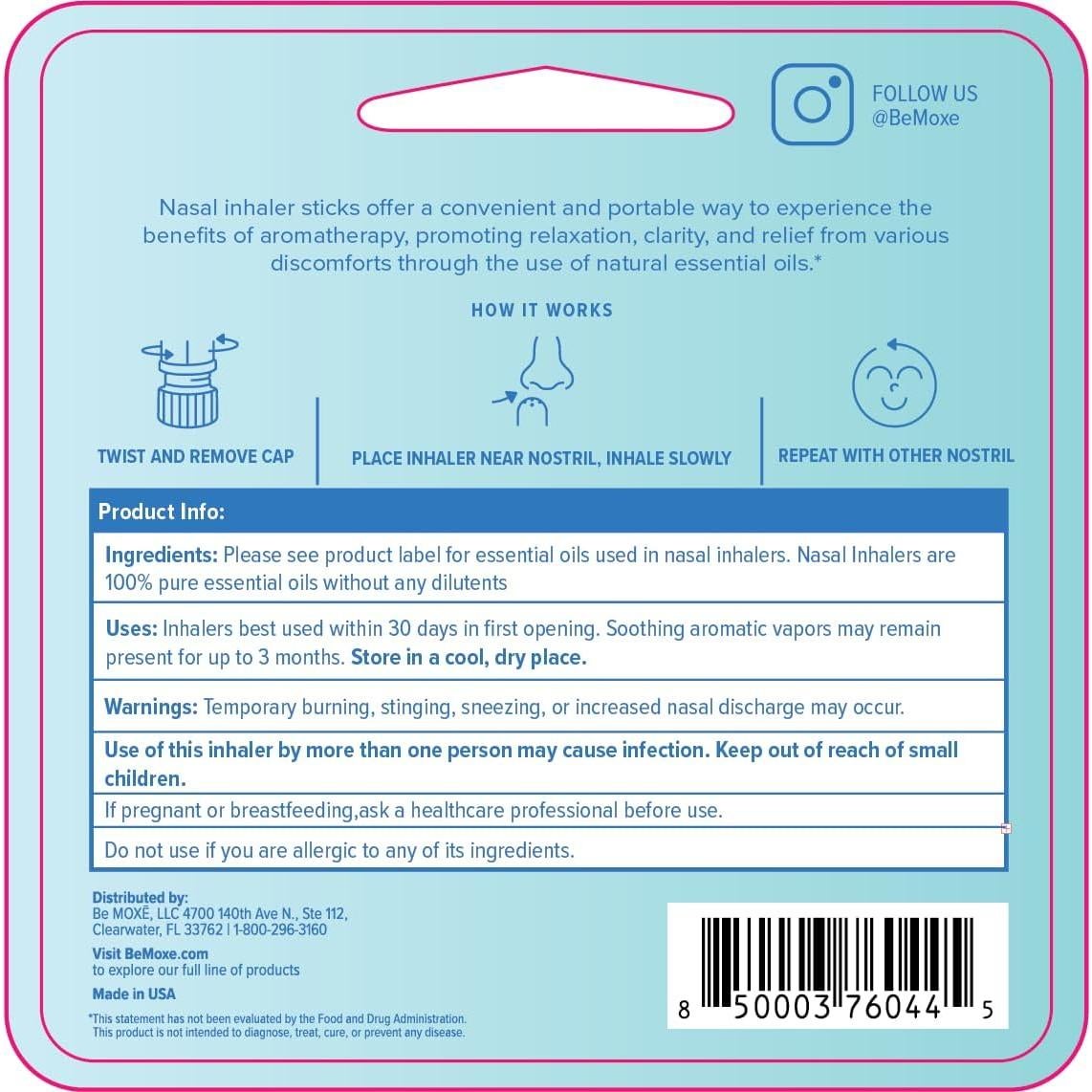 Inhalador Nasal MOXĒ Fuerza Extra - Paquete de 5 Aromas Naturales