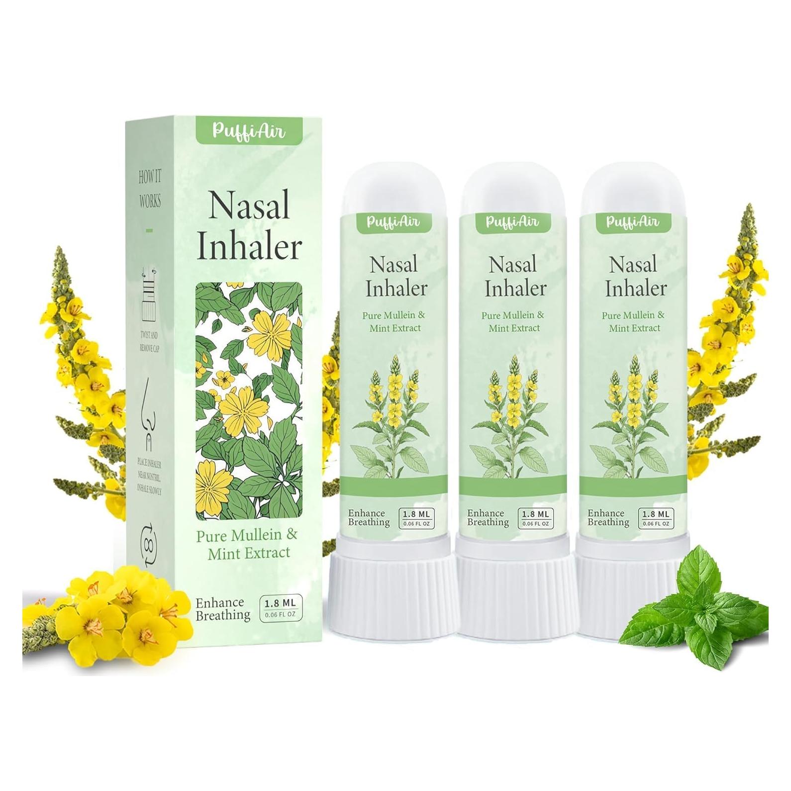 Palitos Nasales PuffiAir - Extracto Mullein y Menta - 3 Unidades