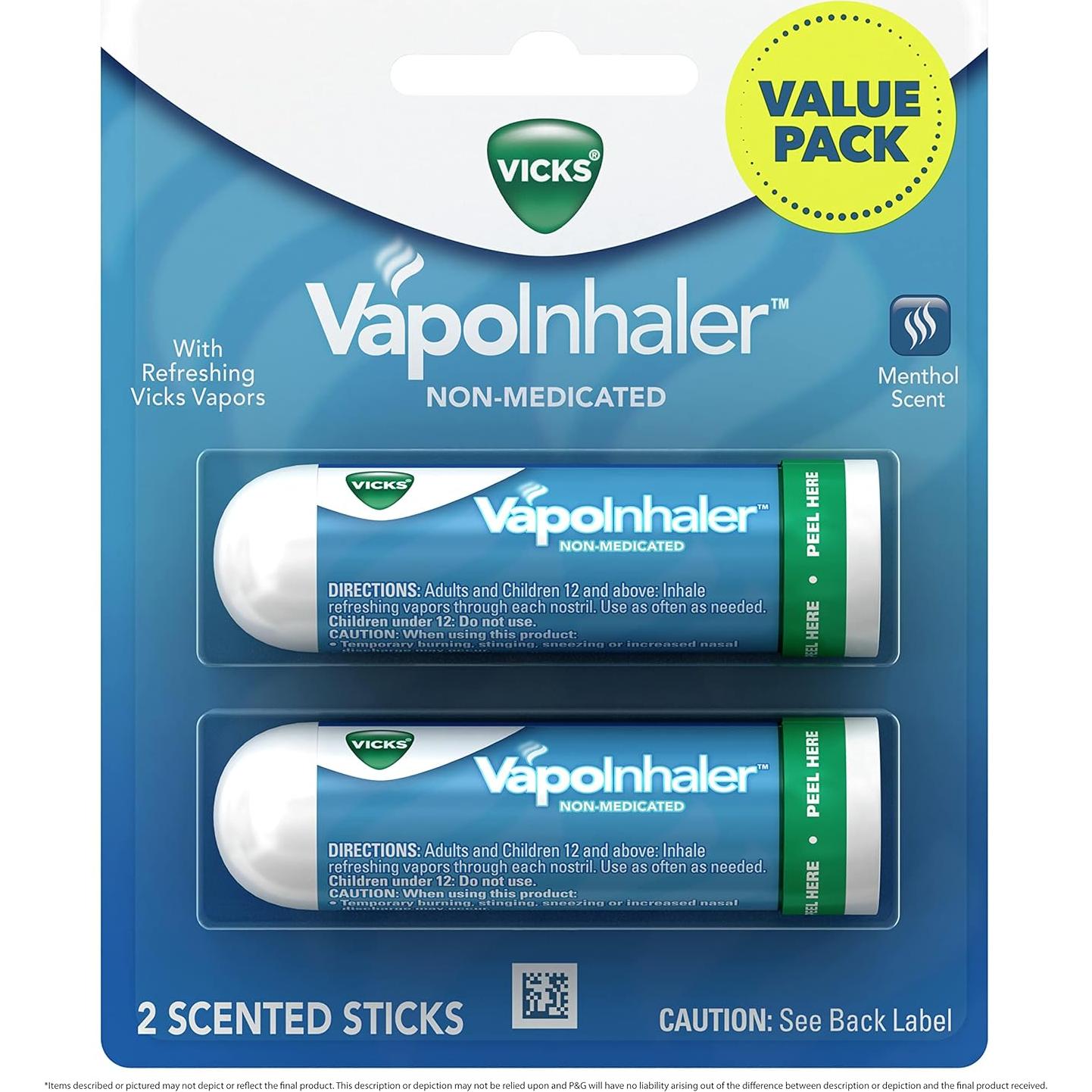 Inhalador Nasal Vapo Vicks Portátil 2 Unidades Aroma Mentol