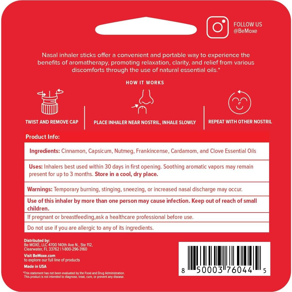 Inhalador Nasal MOXE Blaze | Aromaterapia 100% Natural | 3 Piezas