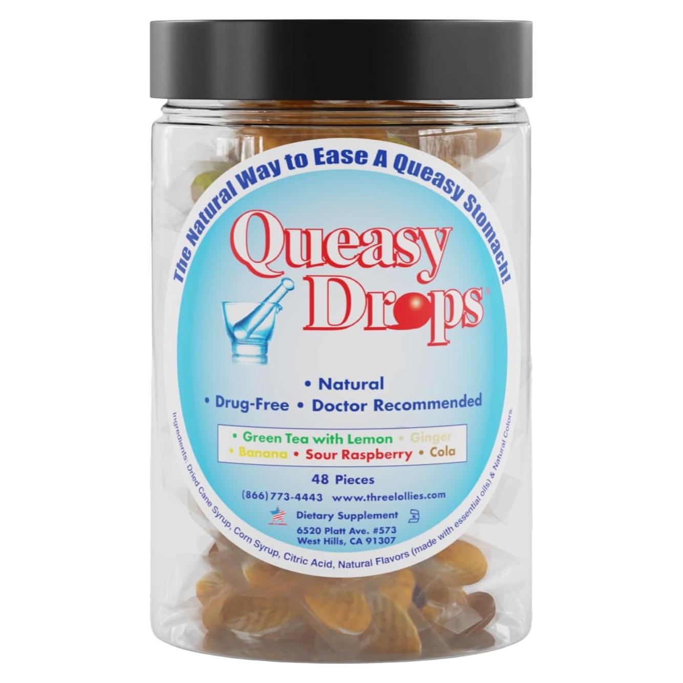 Gotas Queasy Drops Tres Lollies - Alivio Nauseas Embarazo 48 Unidades
