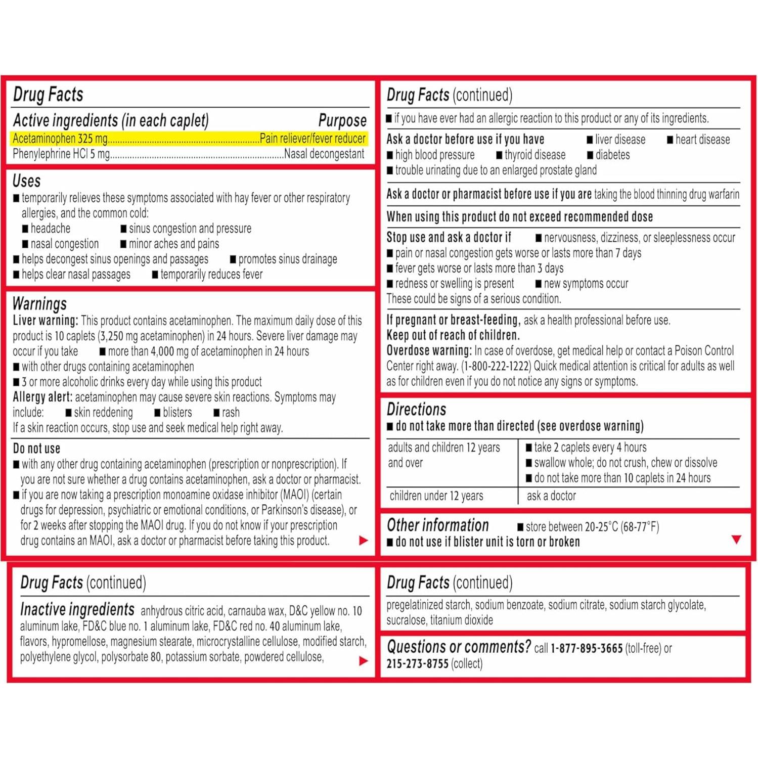 Tylenol Sinus + Dolor de Cabeza Día 24 Caplets 325mg