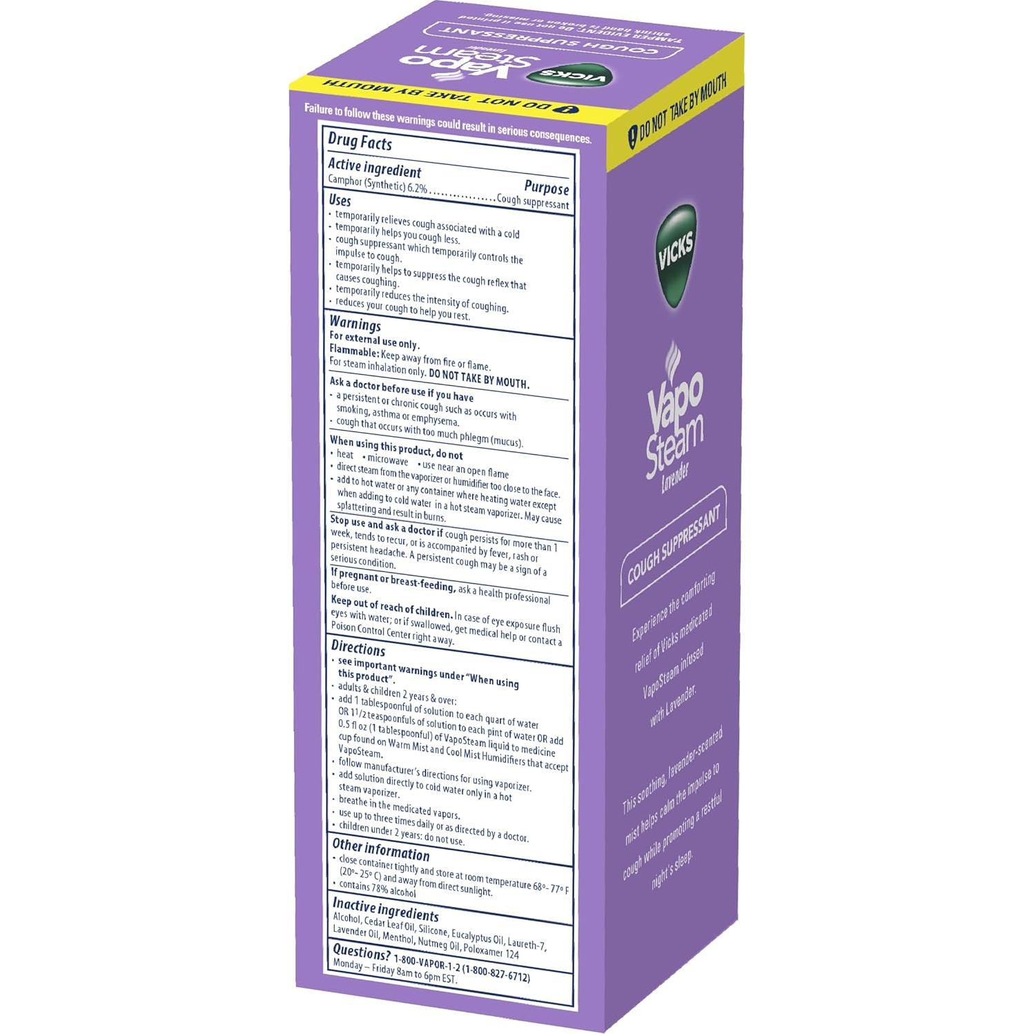 Vicks VapoSteam Lavanda 226.8 ml - Supresor de Tos y Relajante