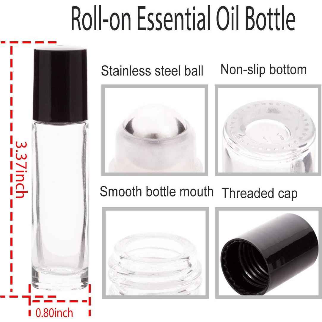 6 Botellas de Vidrio 10ml con Rodillo Acero Inoxidable ZIZEMOJA