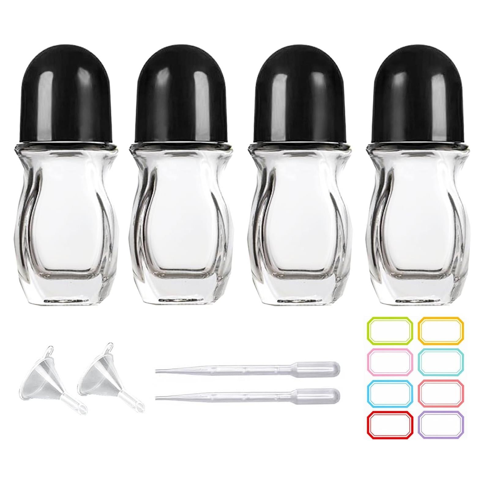 4 Botellas de Vidrio Rellenables 30ml PYAWI con Rodillo