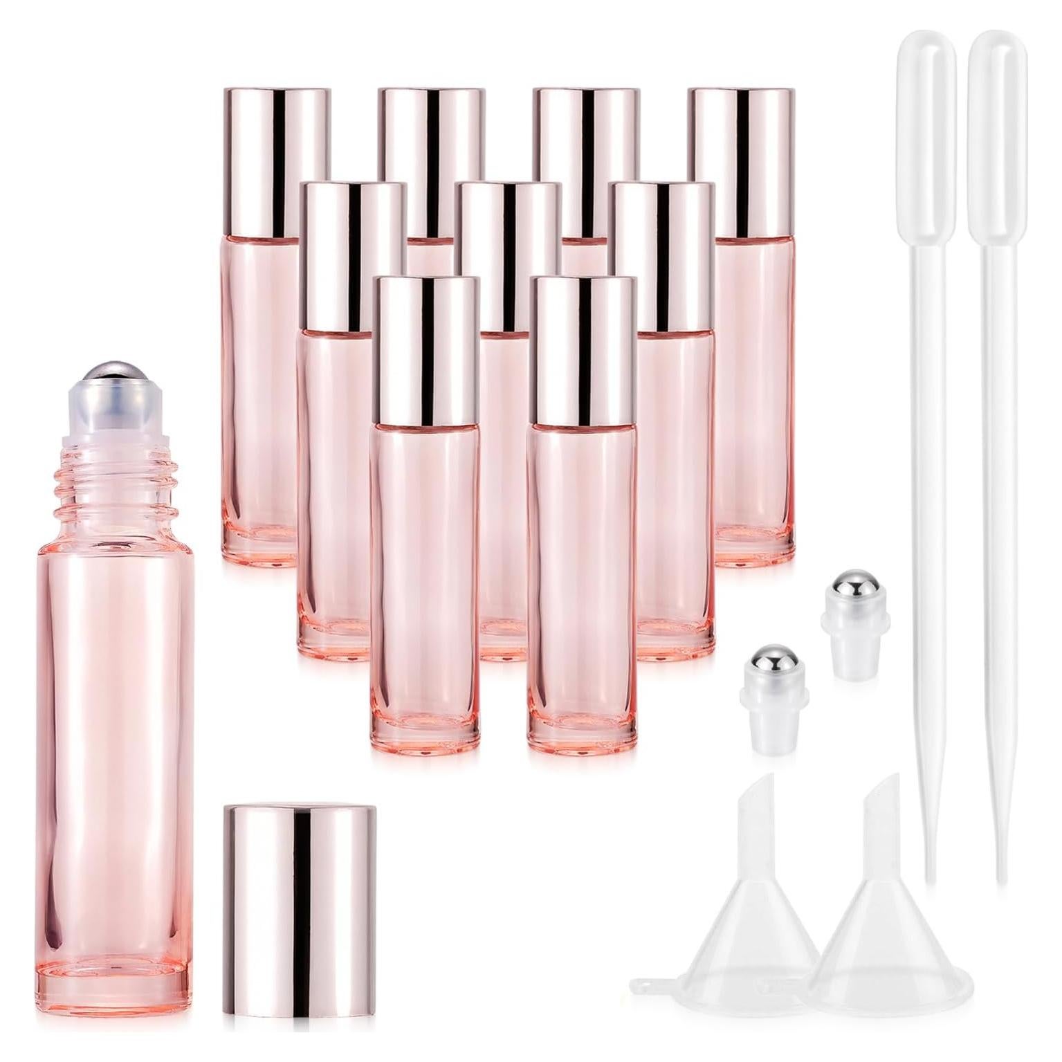 Botellas de vidrio rodantes Njvial 10ml rosa claro - 10 unidades