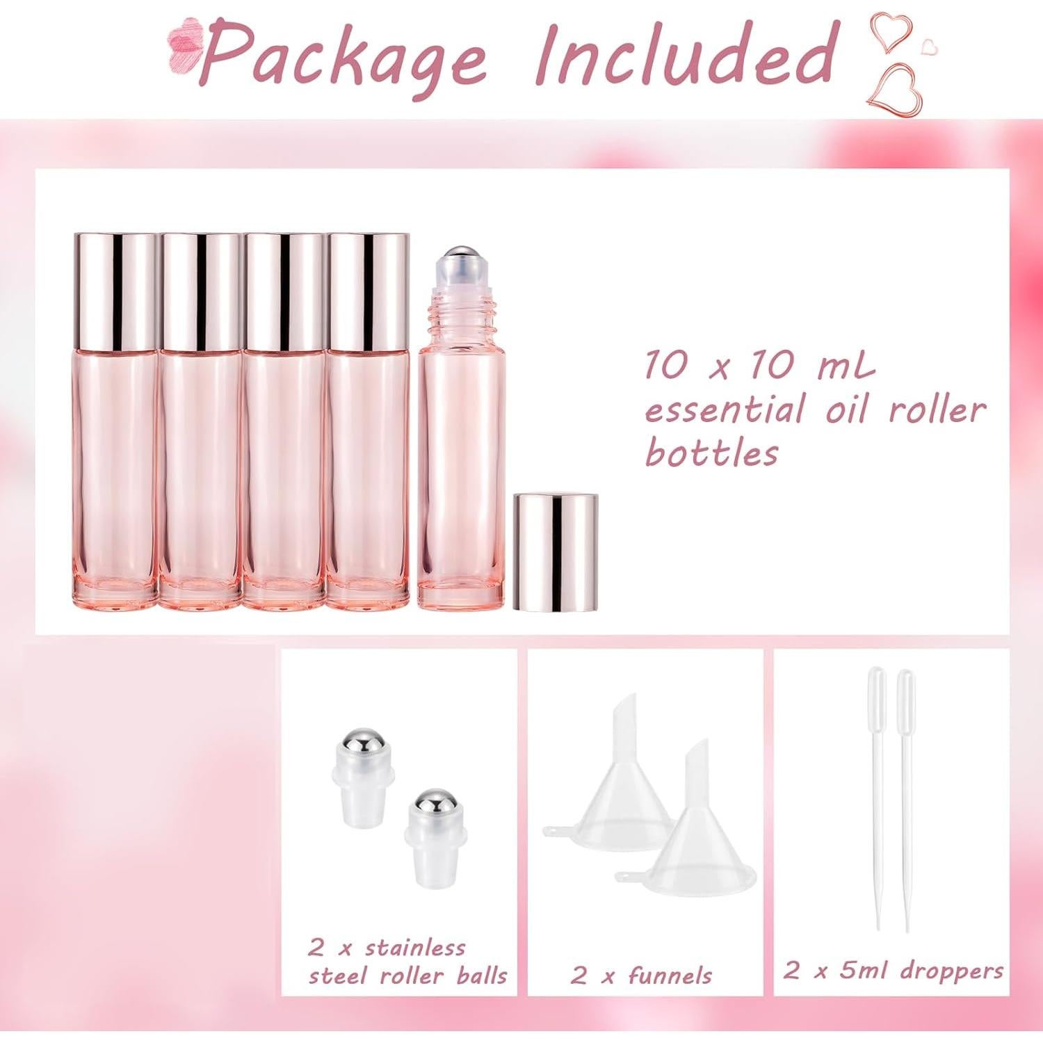 Botellas de vidrio rodantes Njvial 10ml rosa claro - 10 unidades