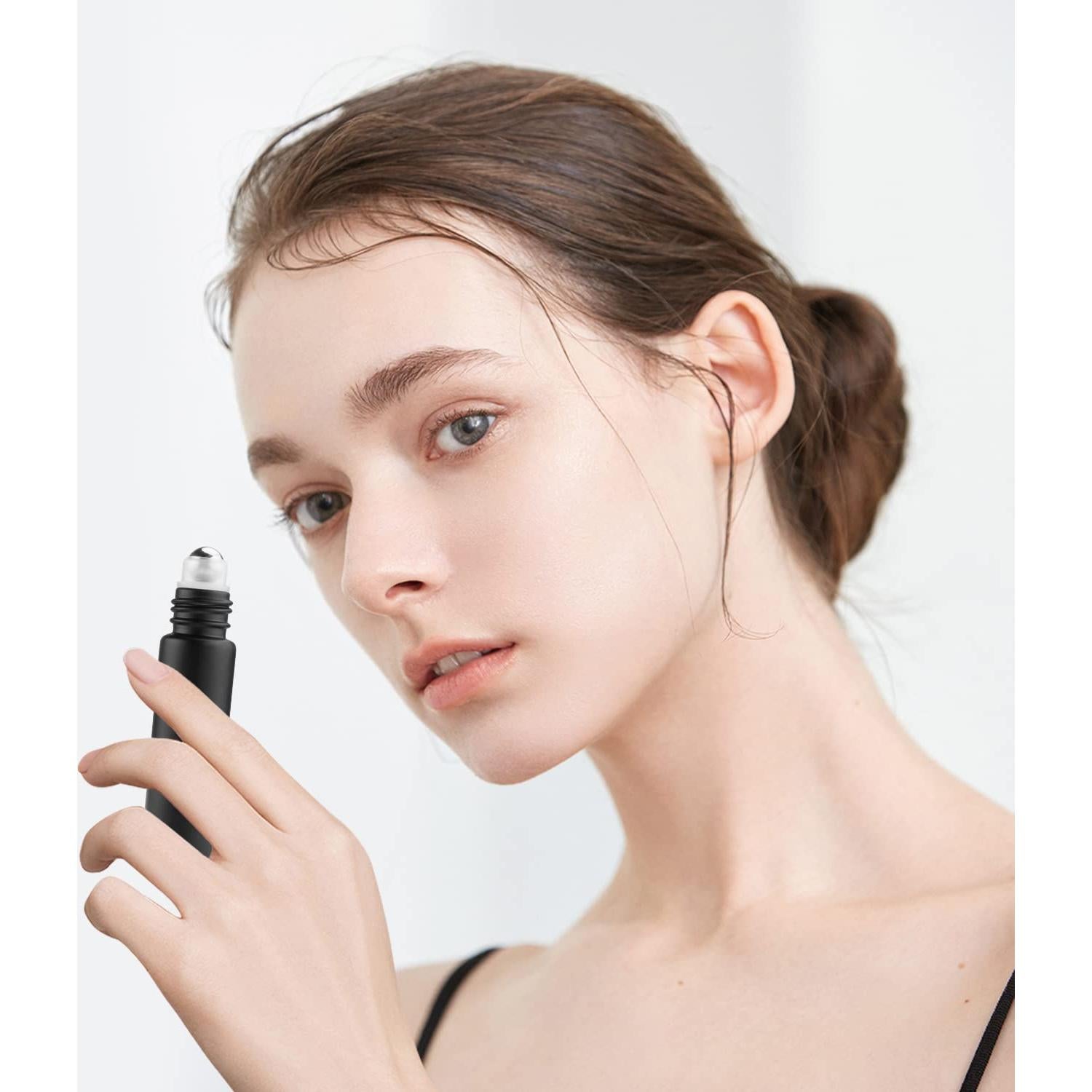 Botellas de vidrio negro esmerilado 10ml - 12pcs con tapa de bambú