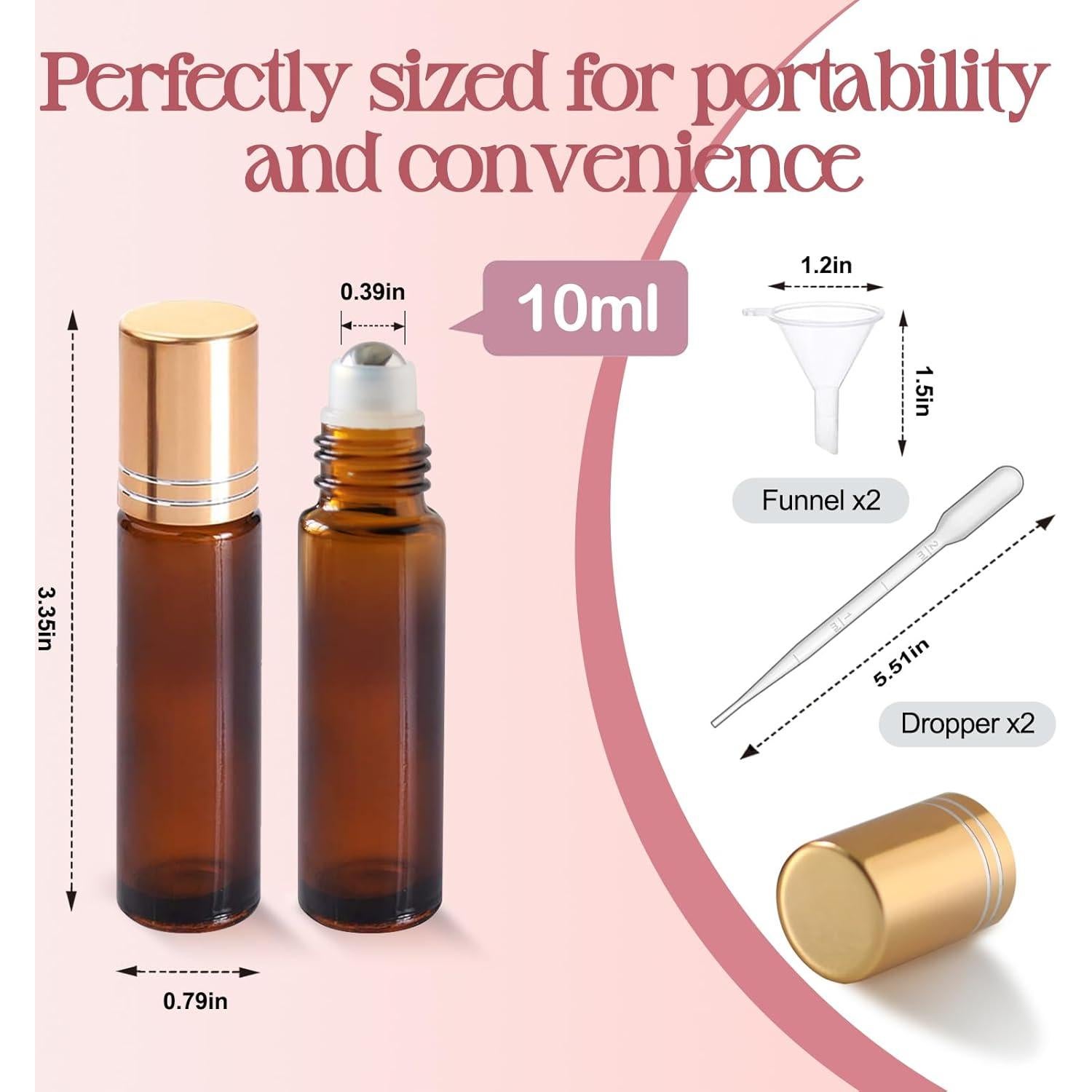 YOCASII 5 Botellas de Rodillo de Vidrio Ámbar 10ml para Aceites